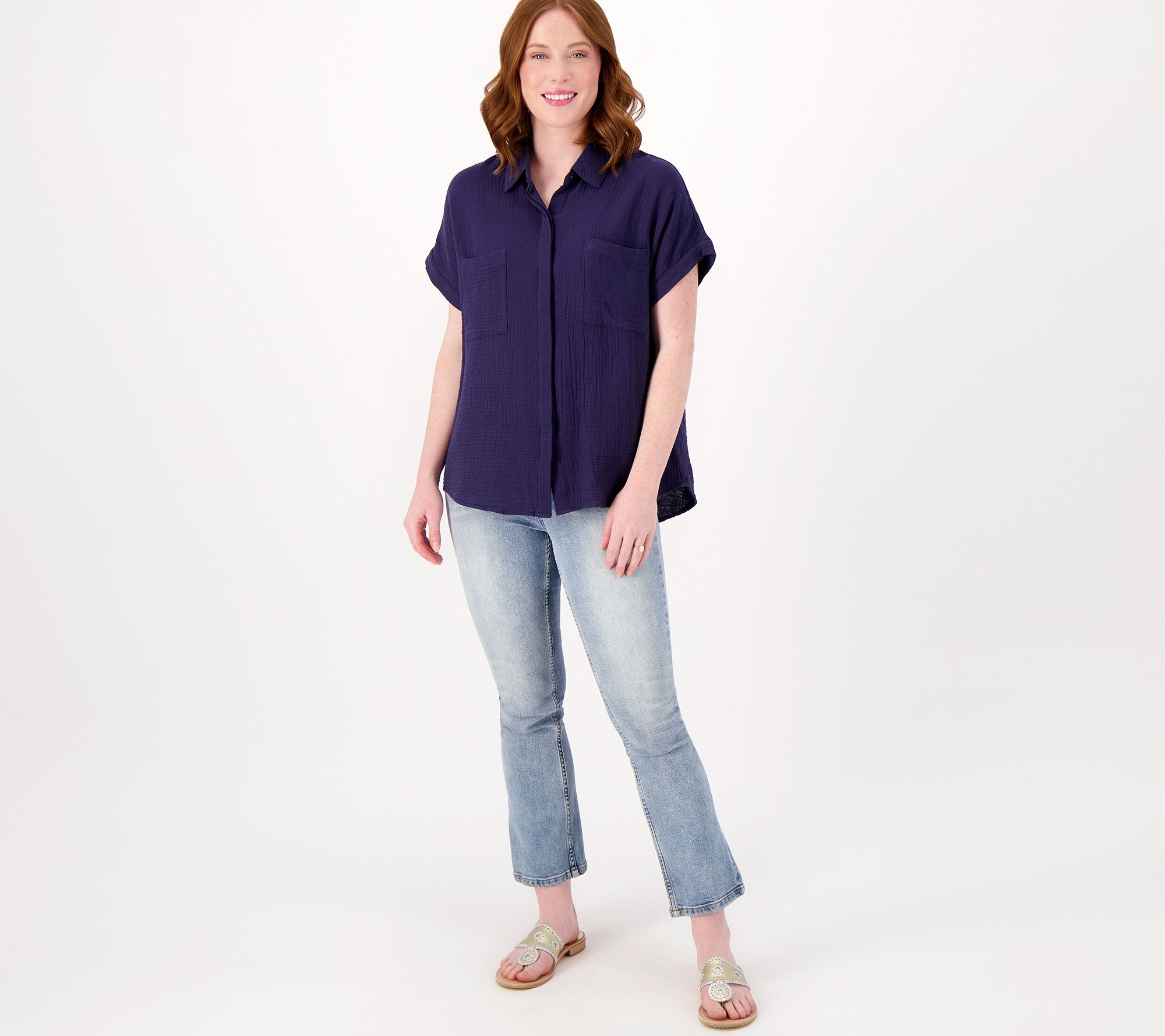 Candace Cameron Bure Short-Sleeve Tencel Denim Jumpsuit - QVC.com