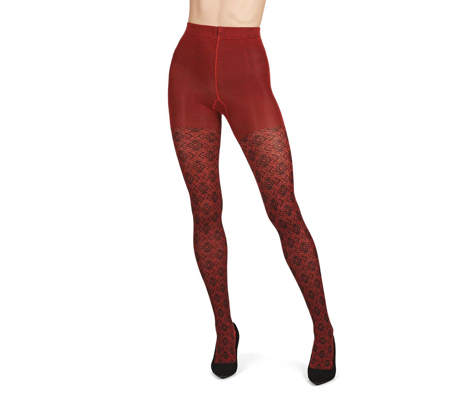 Memoi Diamond Pattern Swirl Cotton Blend Sweater Tights