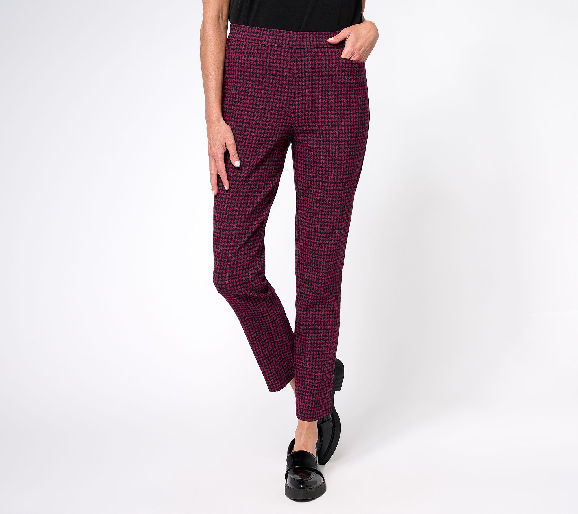 Susan Graver Petite Printed Textured Woven Ankle Pants
