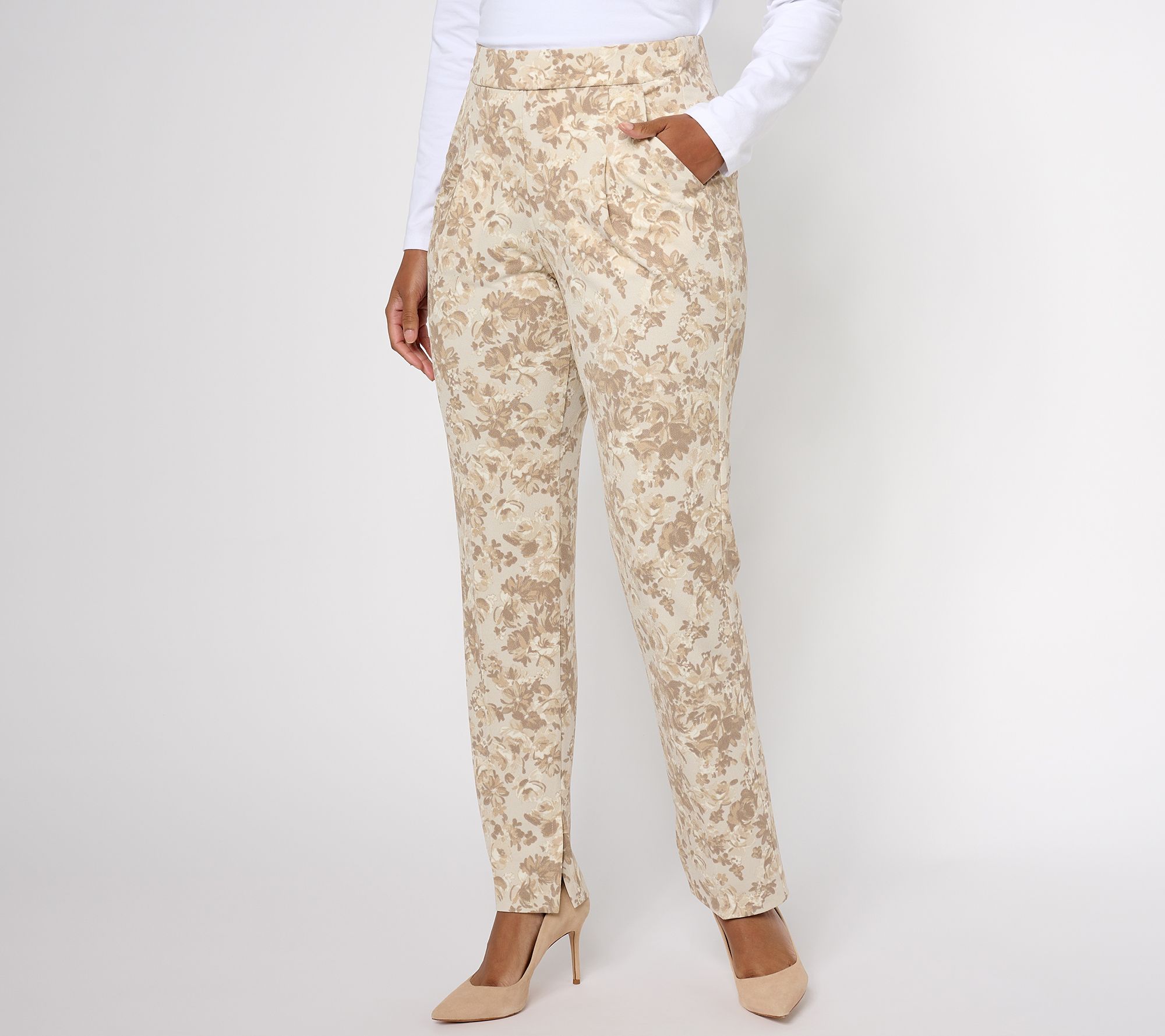 Isaac Mizrahi Live! Petite Printed Pebble Knit Straight Leg Pants - QVC.com