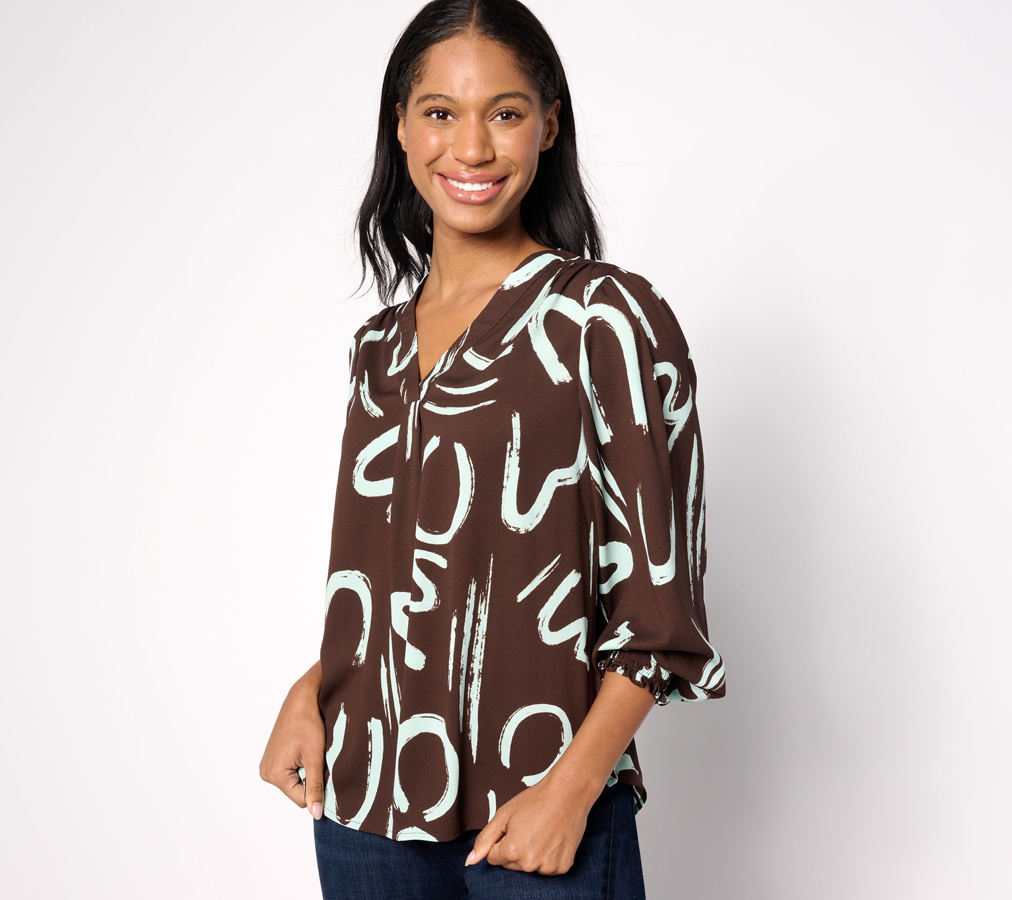 Belle by Kim Gravel Font-tastic Blouse with Smocked Cuffs