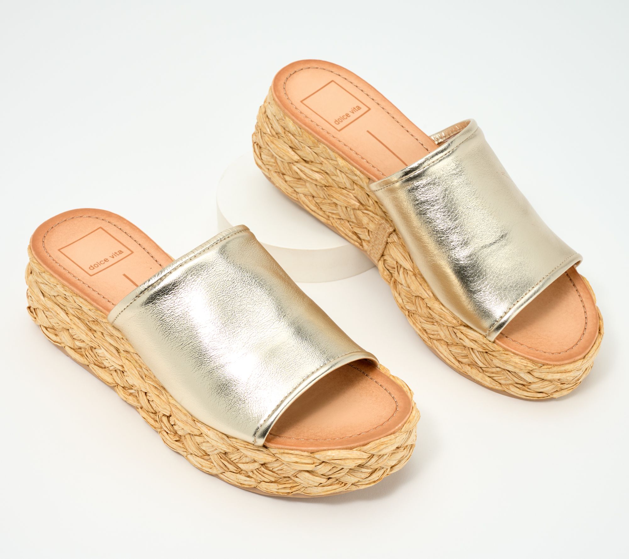 "As Is" Dolce Vita Raffia Bottom Slide Sandals- Pablos