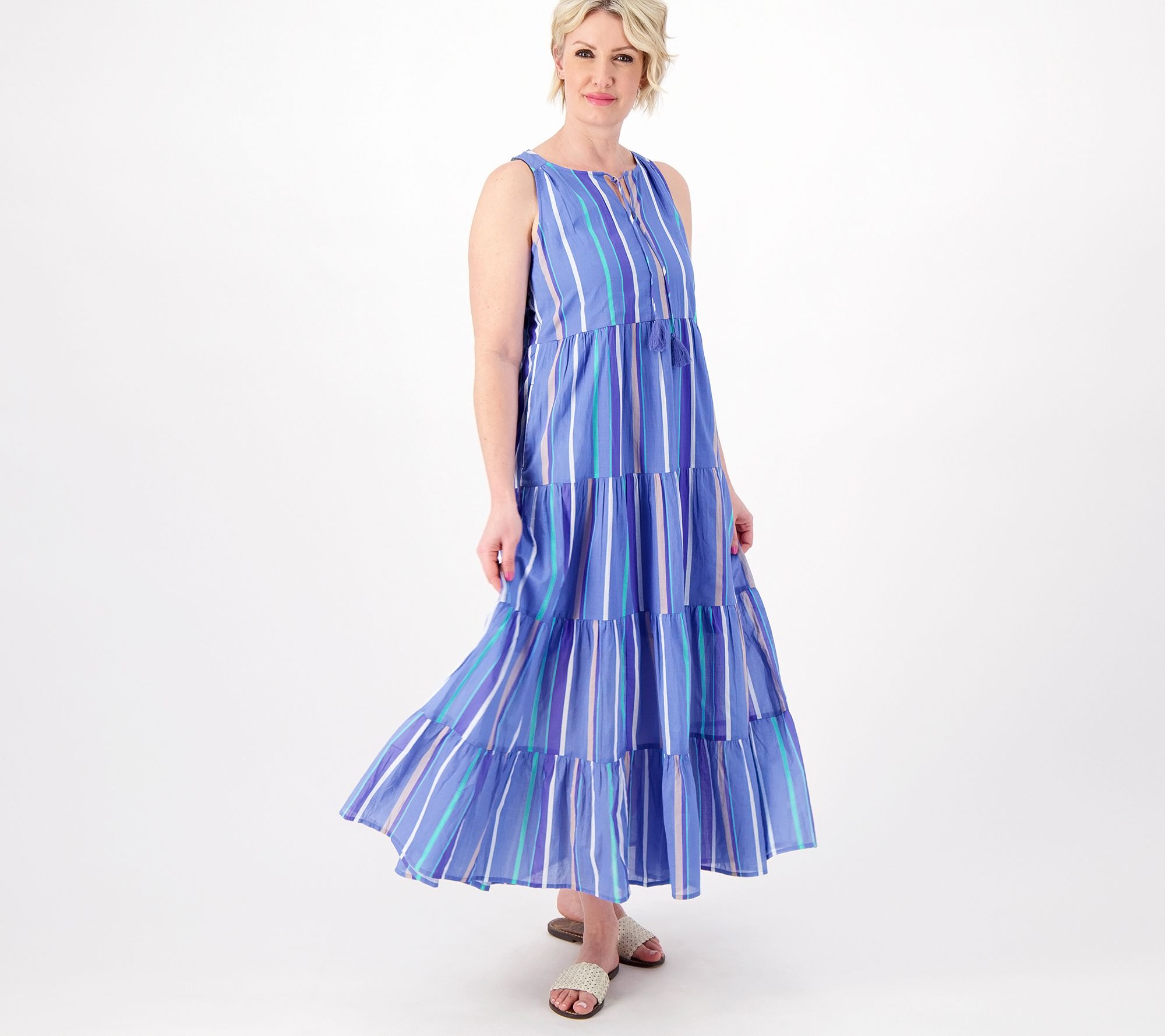 "As Is" Destination 365 Regular Striped Tiered Maxi Dress