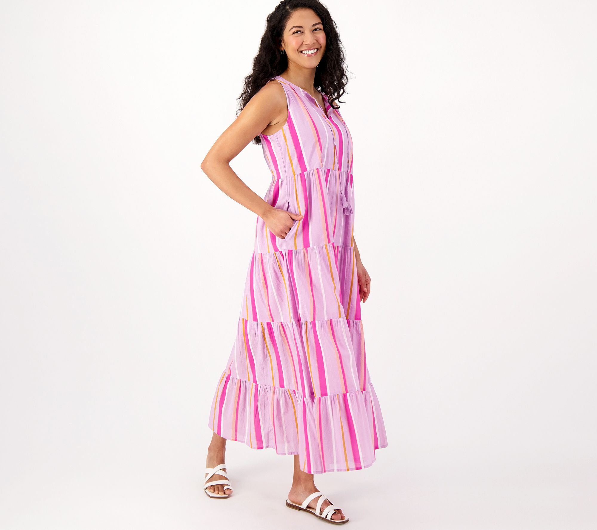 "As Is" Destination 365 Regular Striped Tiered Maxi Dress