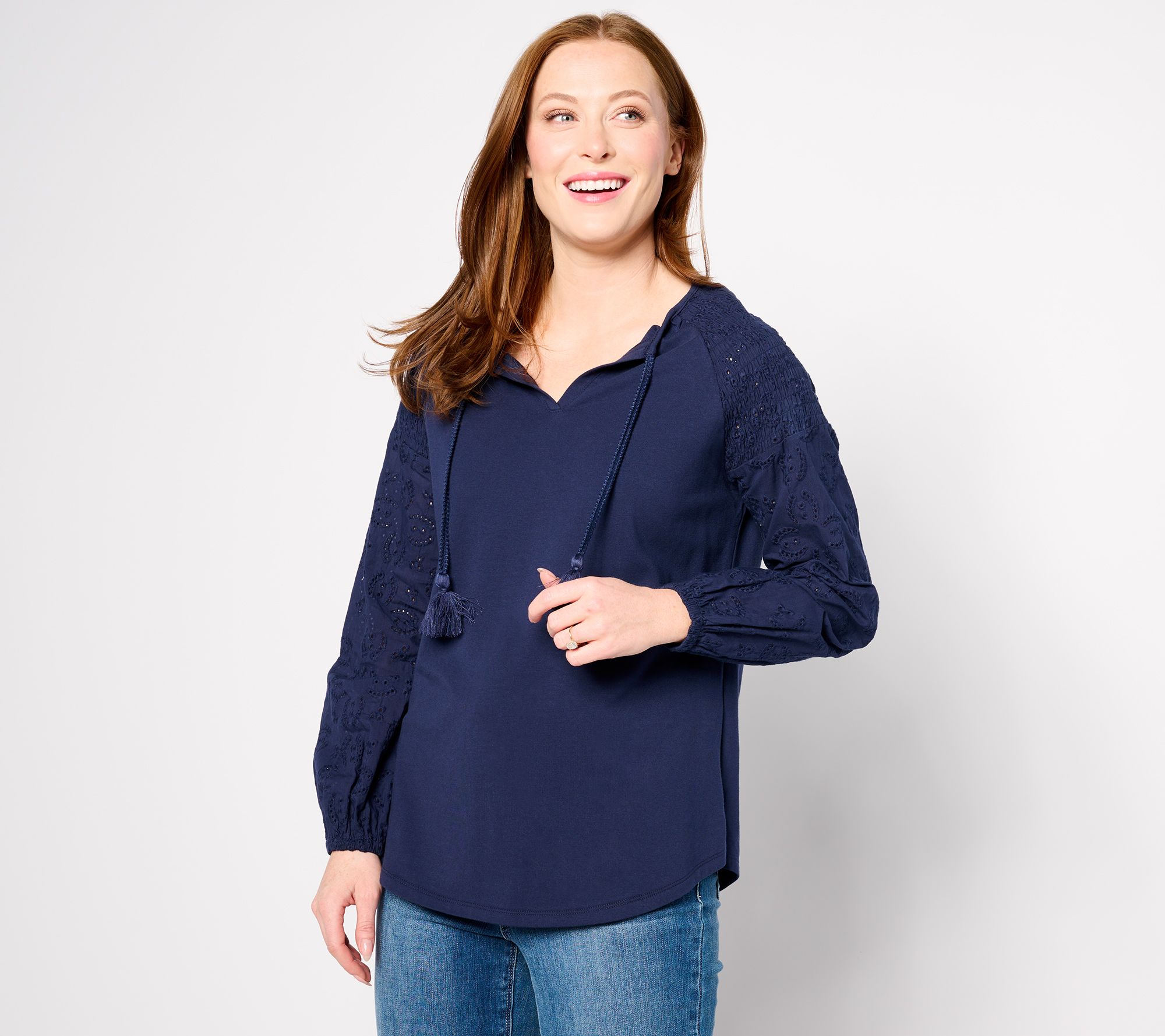 Belle by Kim Gravel Eyelet Everything Mixed Media Top