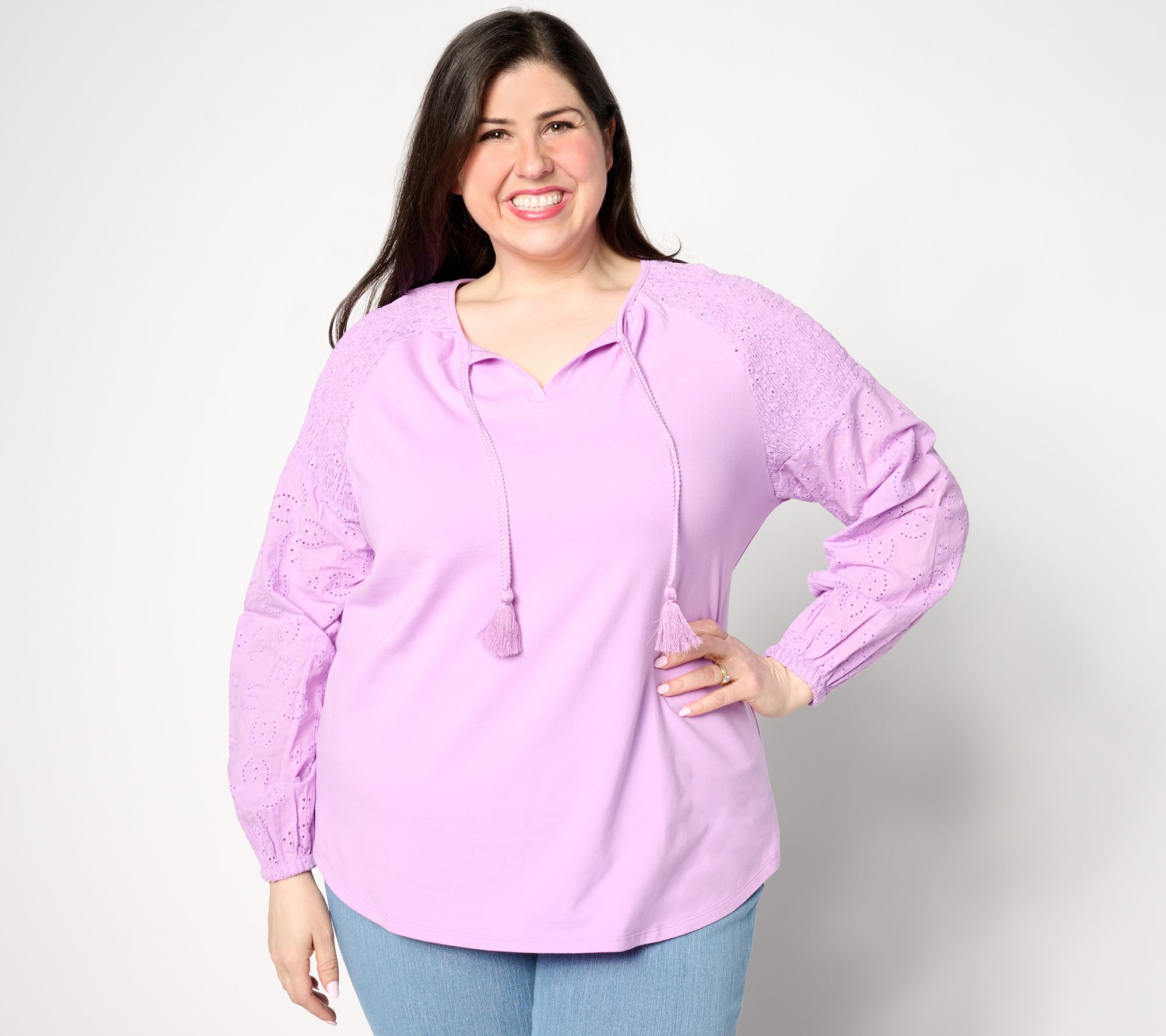 Belle by Kim Gravel Eyelet Everything Mixed Media Top