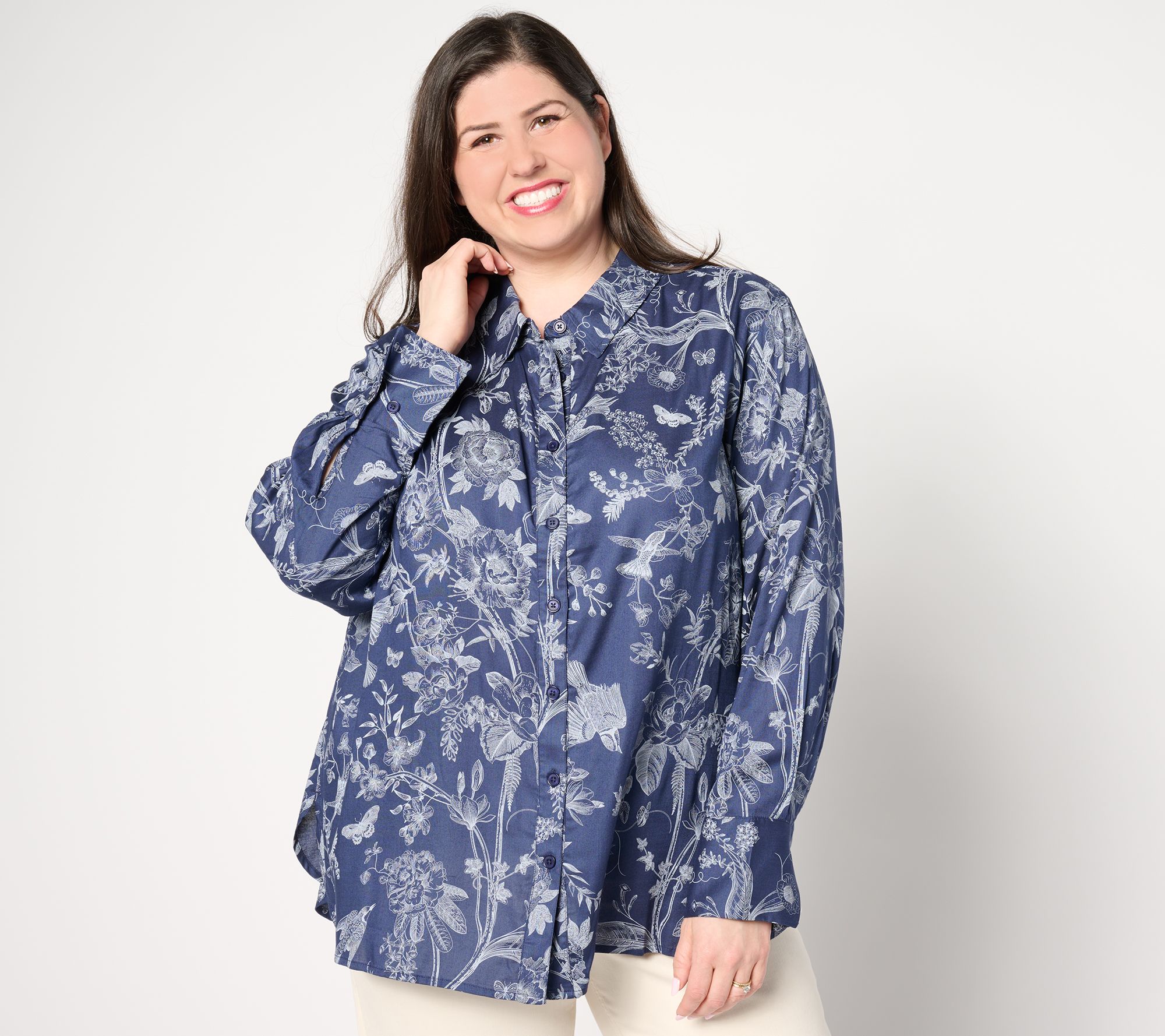 BEAUTIFUL by Lawrence Zarian Petite Printed Button Front Tunic