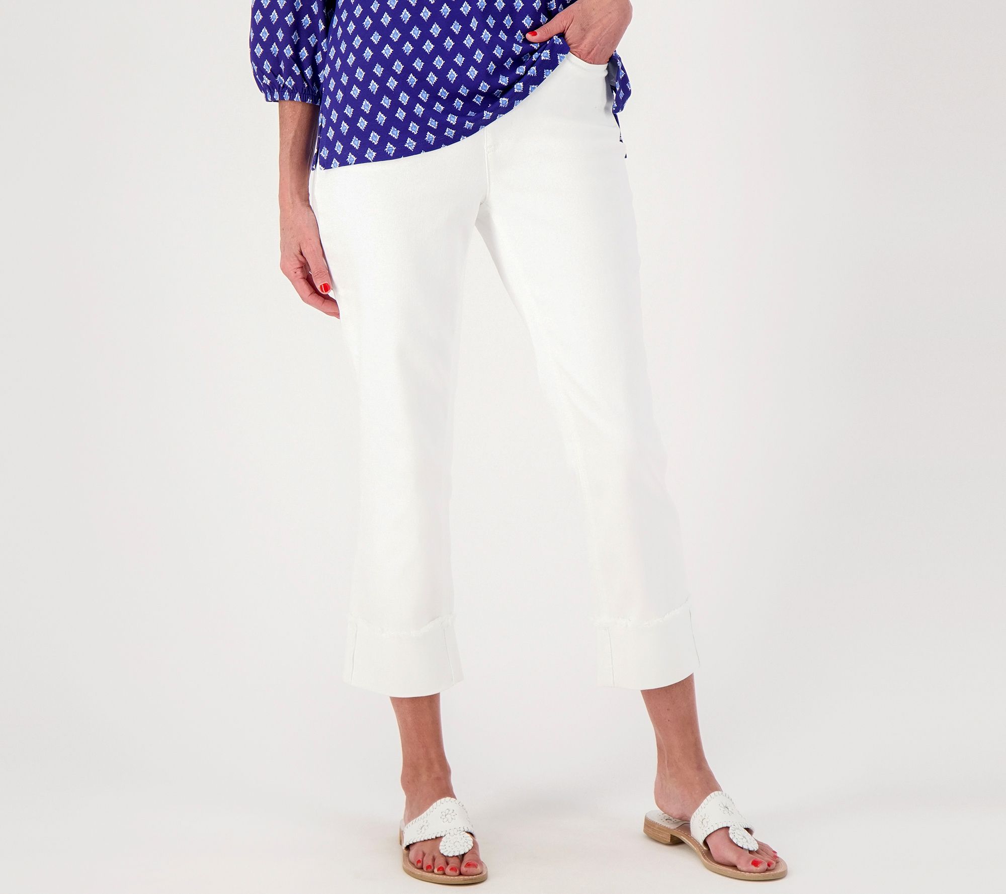 "As Is" Isaac Mizrahi Live! Petite White True Denim Crop Jeans w/ Cuff