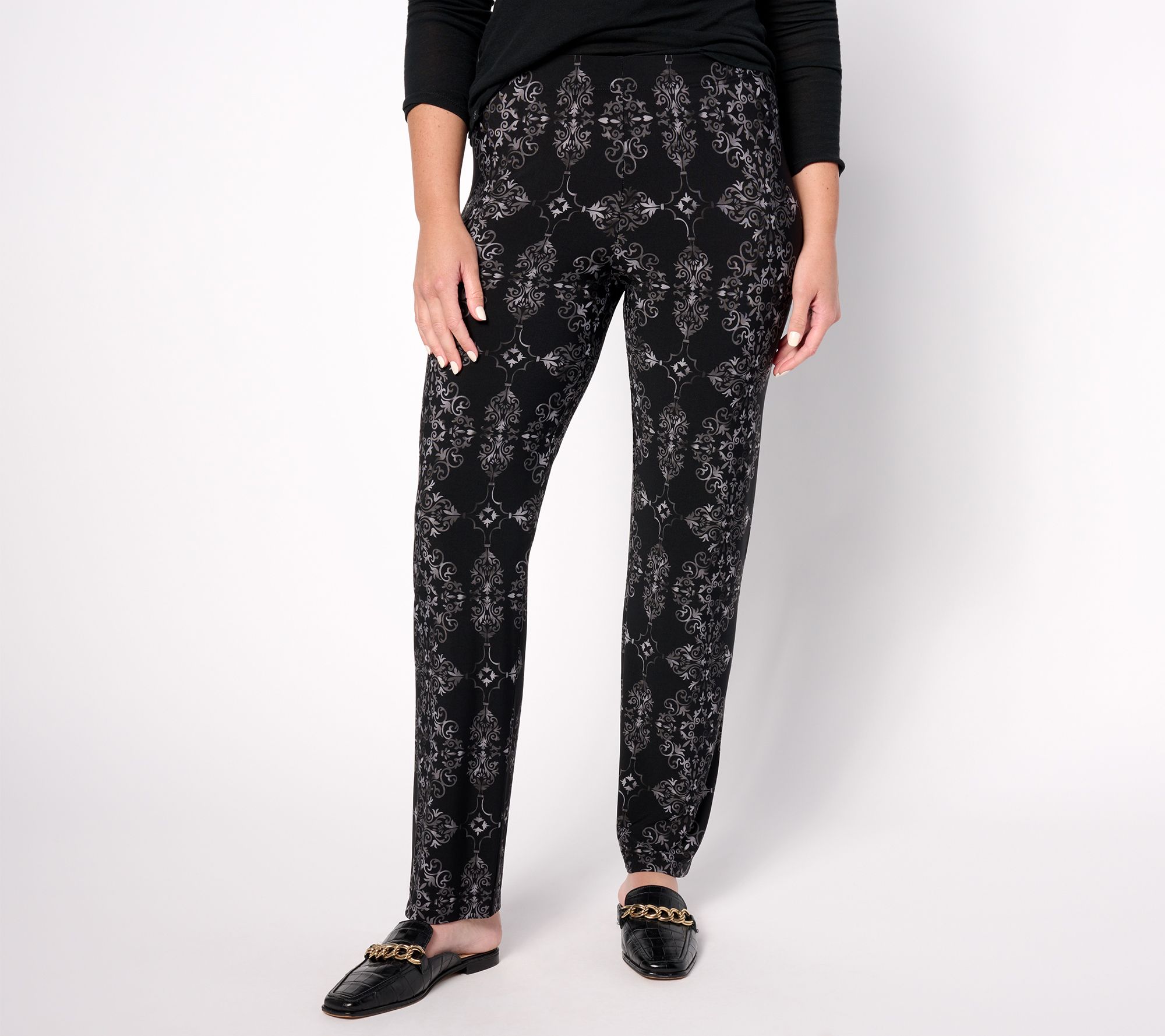 "As Is" Susan Graver Regular Printed Liquid Knit Sofia Straight Pants