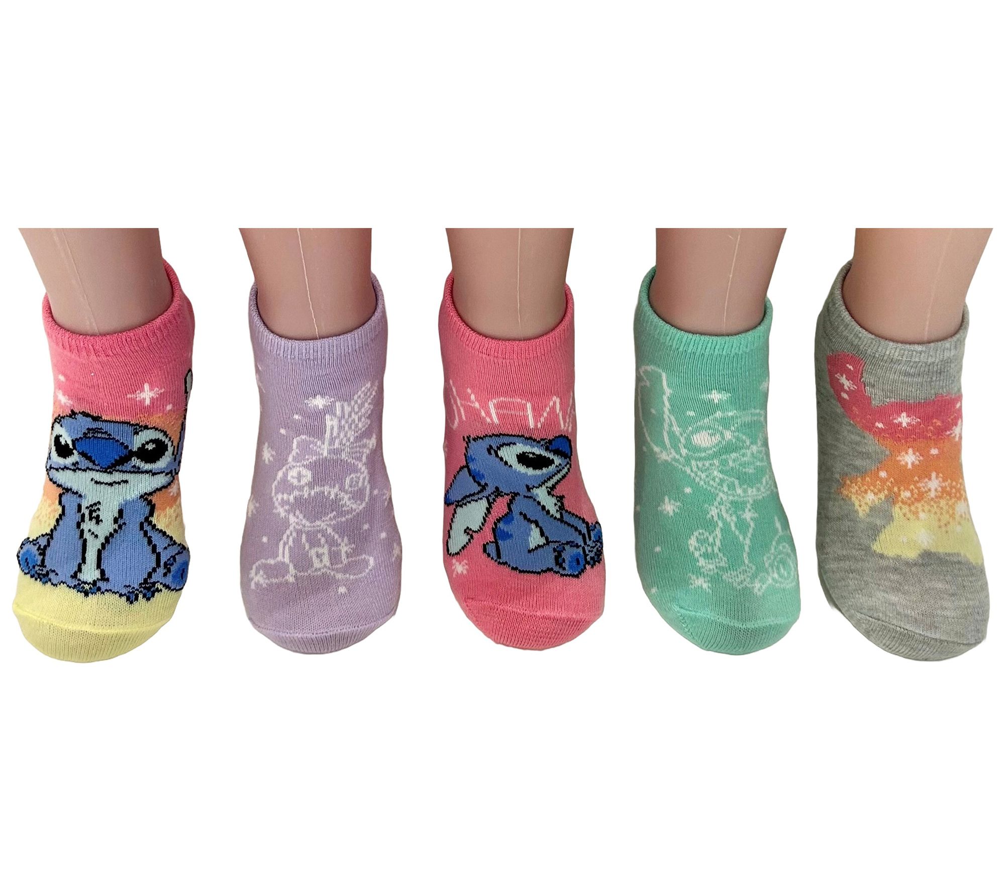 Disney Girl's Stitch No-Show Character Sock Set- 5 Pair