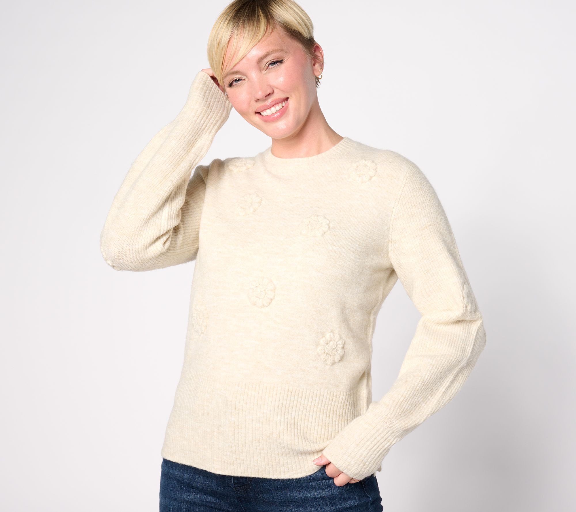 "As Is" Isaac Mizrahi Live! Pullover Sweater with Floral Detail