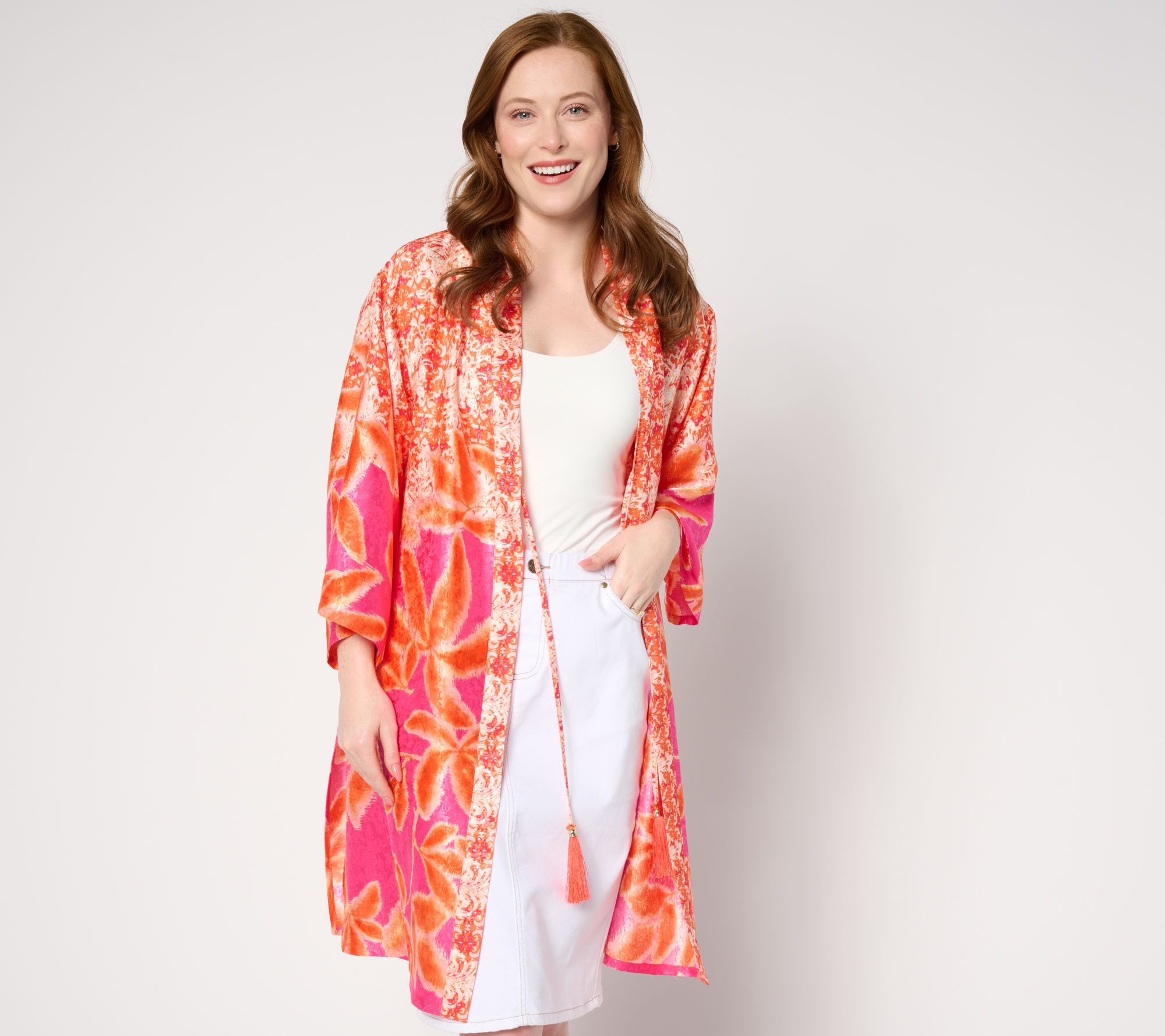 "As Is" Susan Graver Regular Passport Print Woven Jacquard Duster