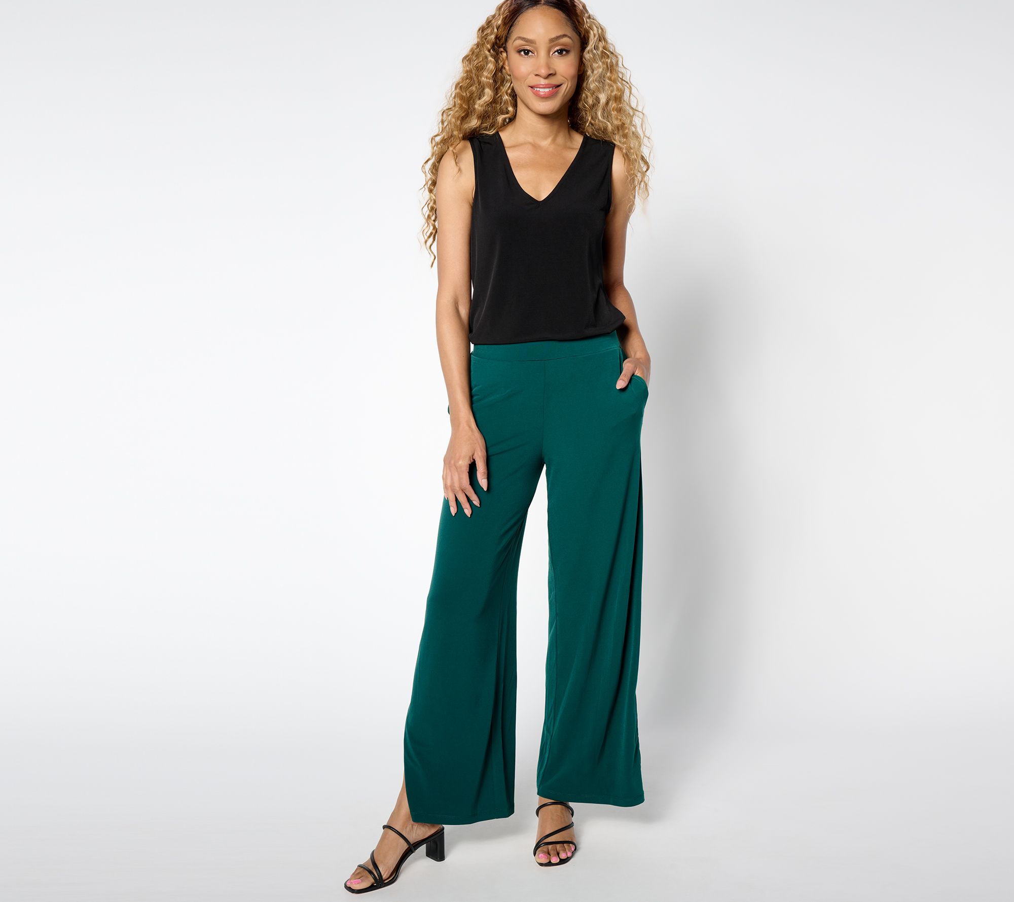 【WONDER WONDER】Dyoka Diagonal Track Nylon 2Way Wide Pants Susan Graver Every Day Liquid Knit Wide Leg Ankle Pants