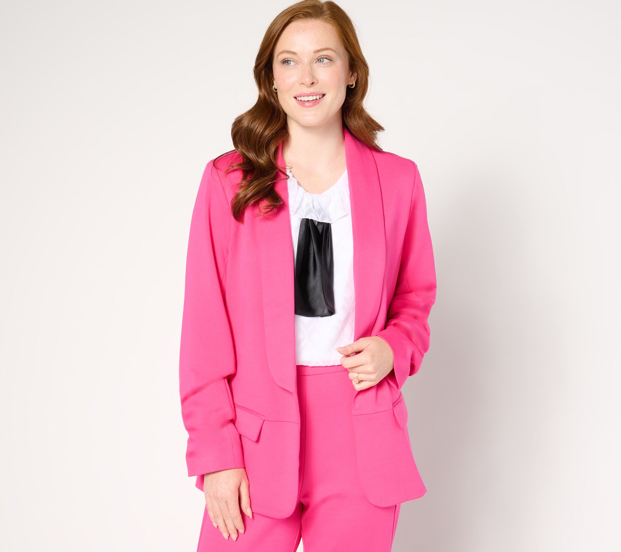 by Stacy London Ponte Blazer w/ Shawl Collar and Ruched Sleeve Detail