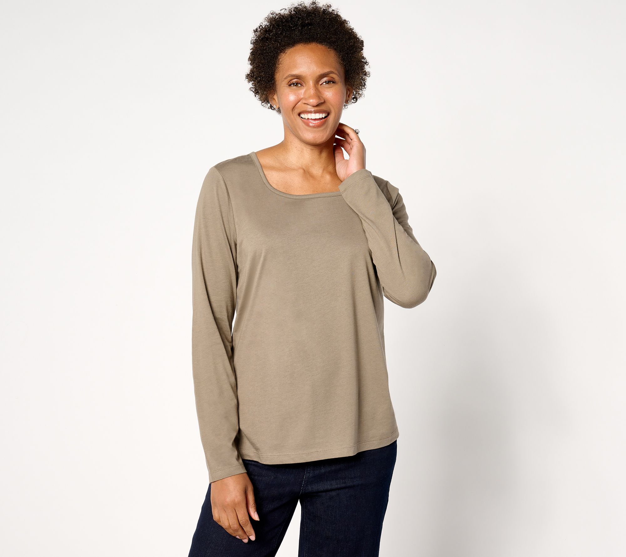 Denim & Co. Essentials Luxe Jersey Square-Neck Long-Sleeve