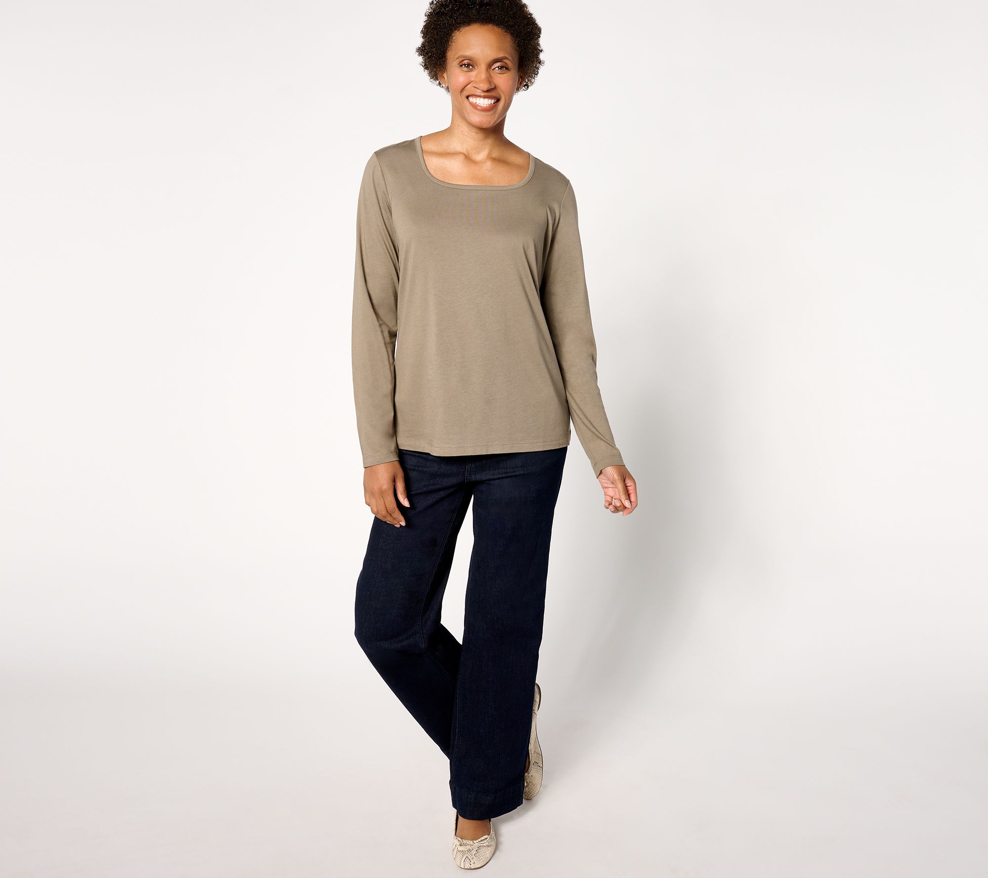 Denim & Co. Essentials Luxe Jersey Square-Neck Long-Sleeve