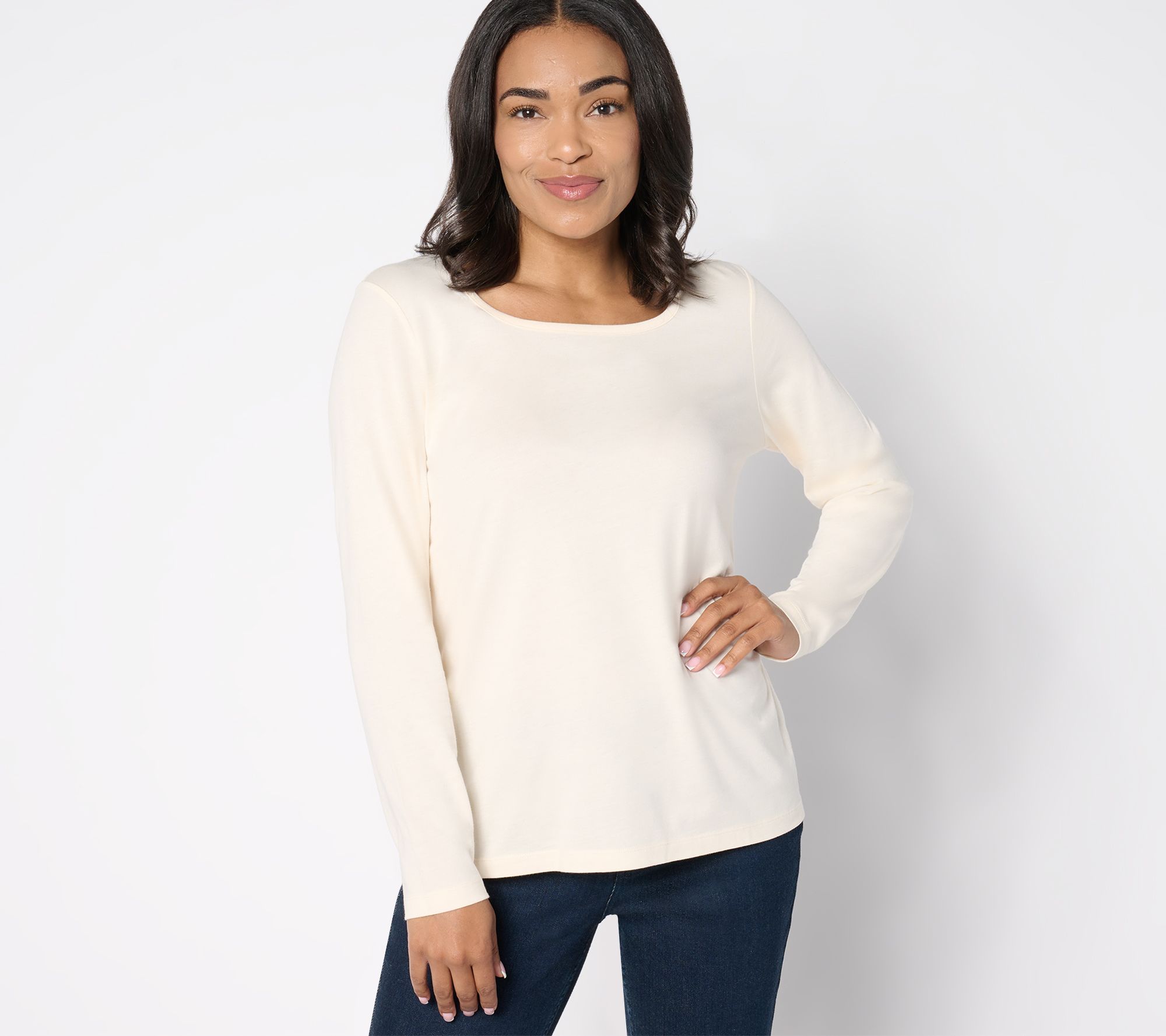 Denim & Co. Essentials Luxe Jersey Square-Neck Long-Sleeve Top