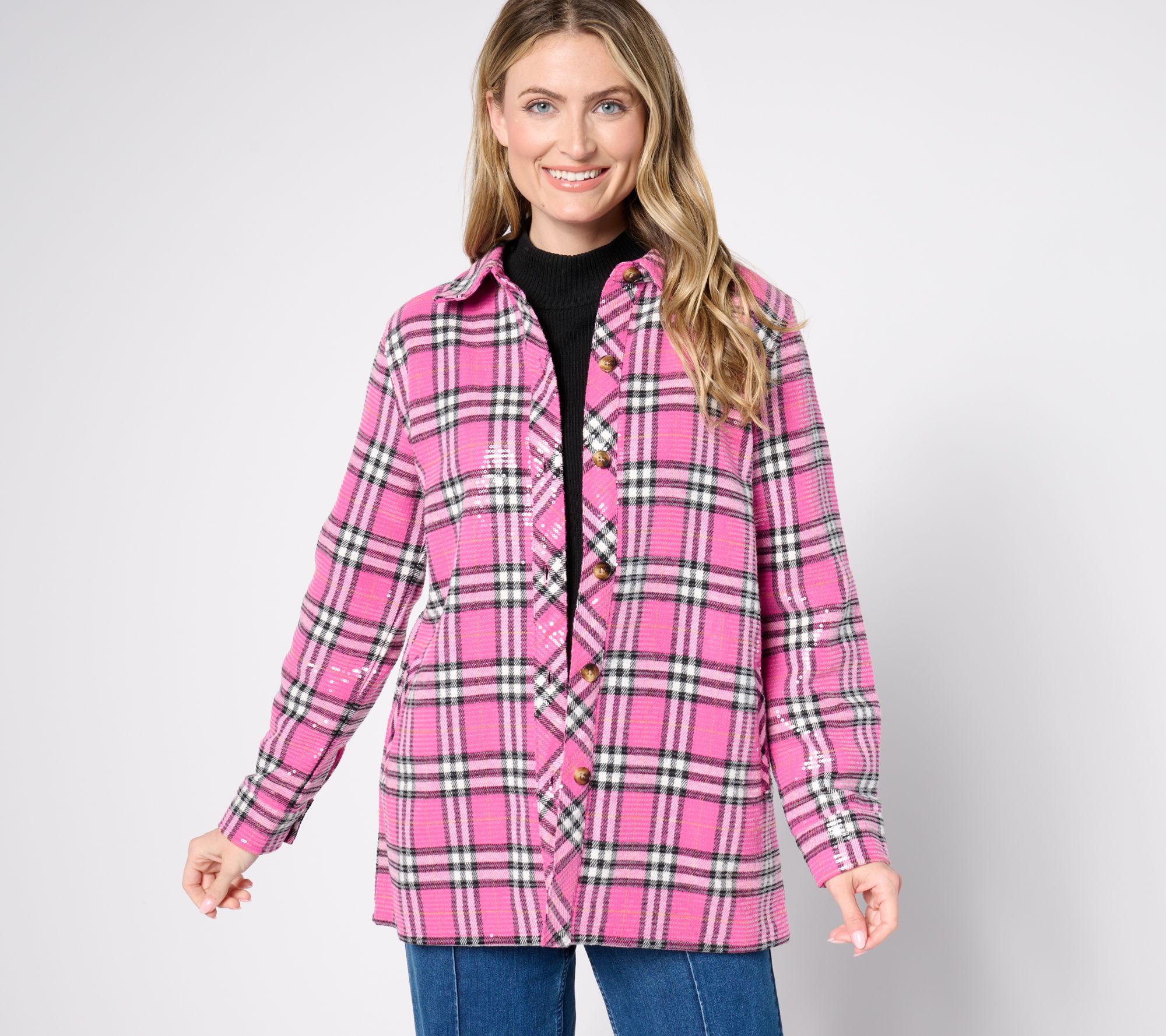 Jingle Belles by Kim Gravel Sequin Plaid Lumberjill Shacket