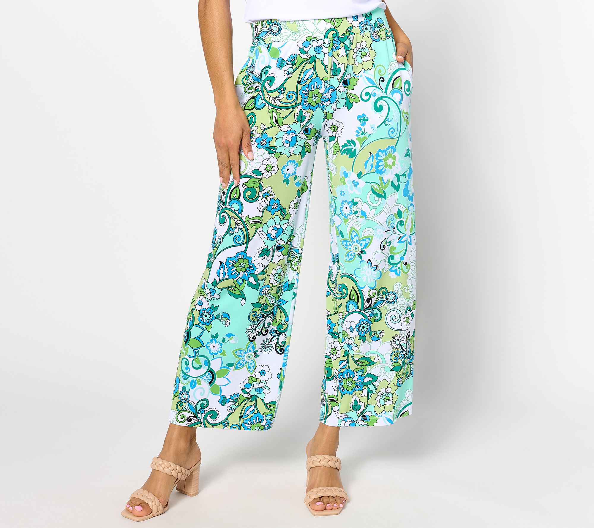 "As Is" Susan Graver Petite Printed Liquid Knit Wide Leg Ankle Pants