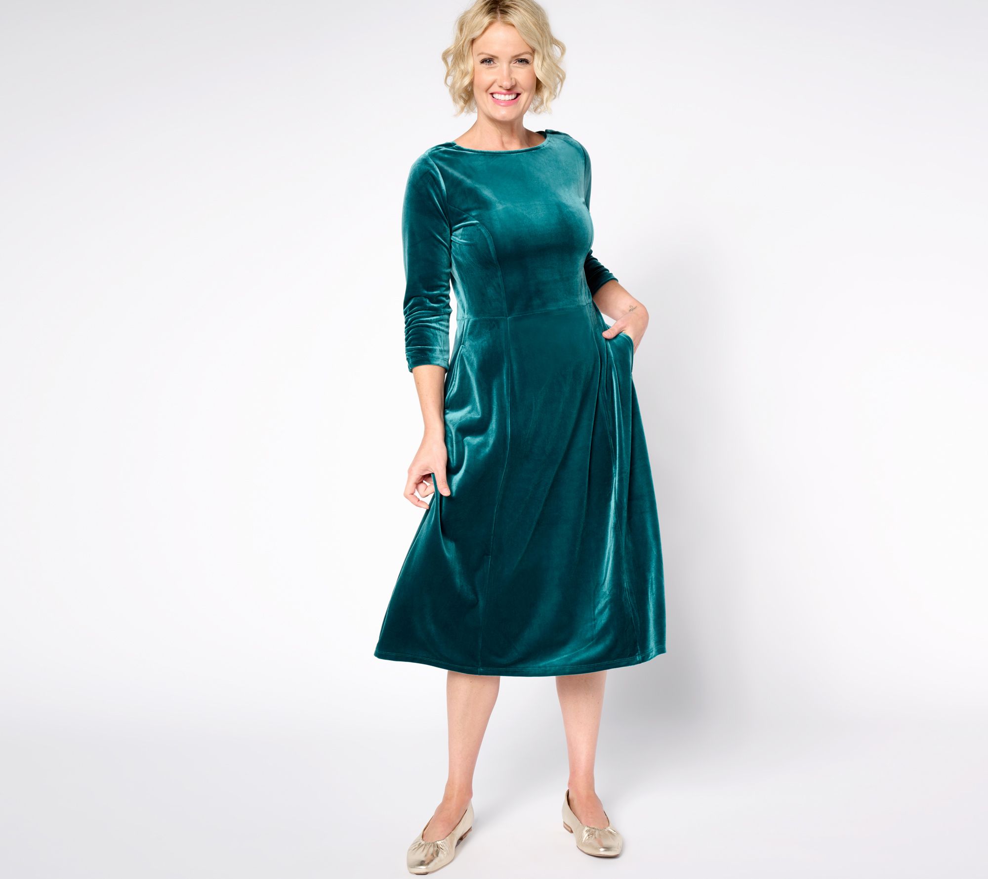 Denim & Co. Adaptive Knit Velvet Round Neck Midi Dress