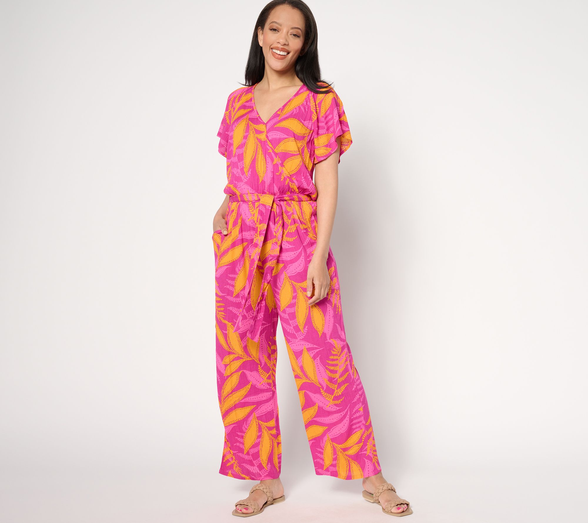 "As Is" AnyBody Regular Wide Leg Faux Wrap Vacation Jumpsuit
