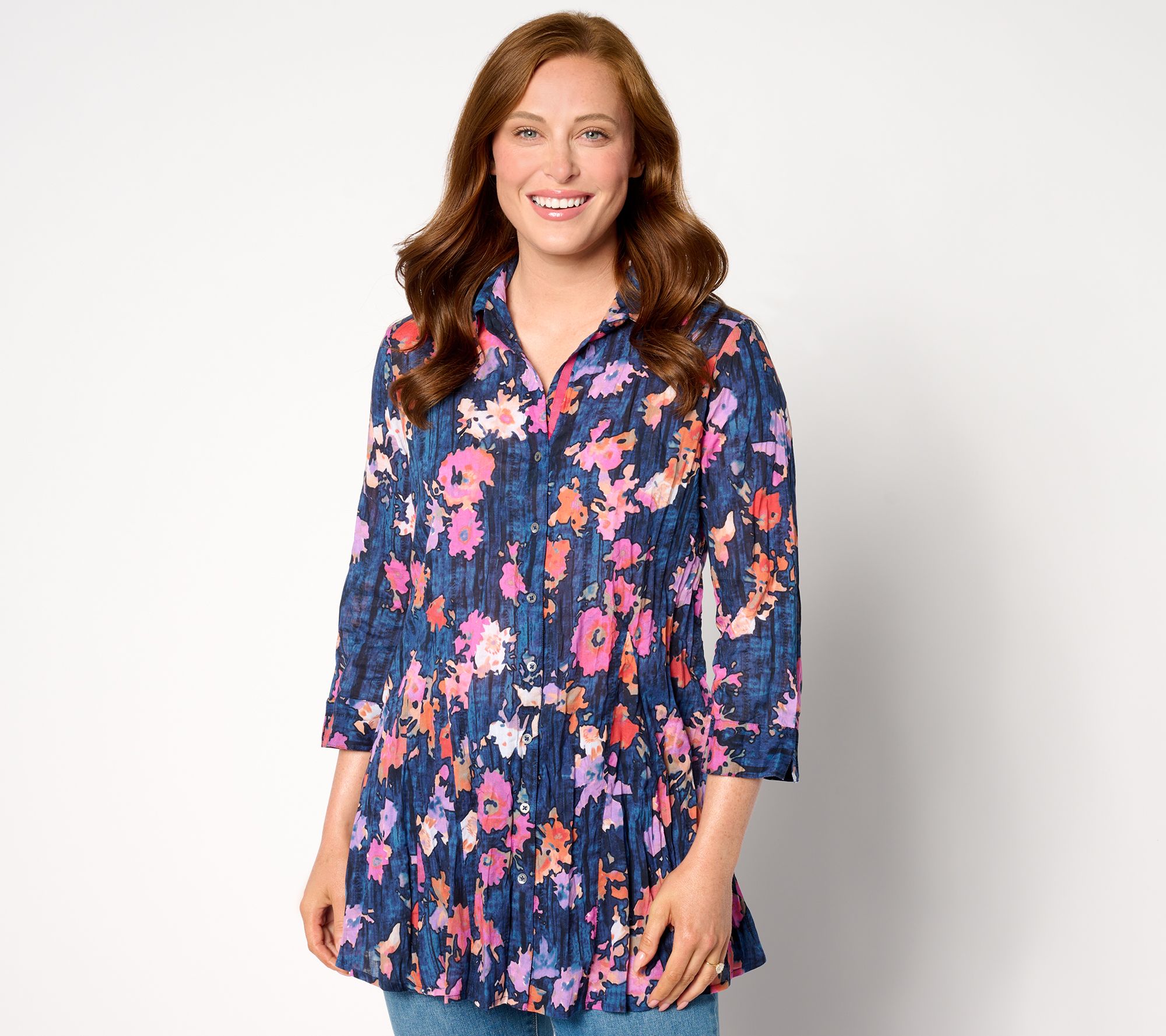 "As Is" NIC+ZOE Printed Crinkle Button Front Tunic