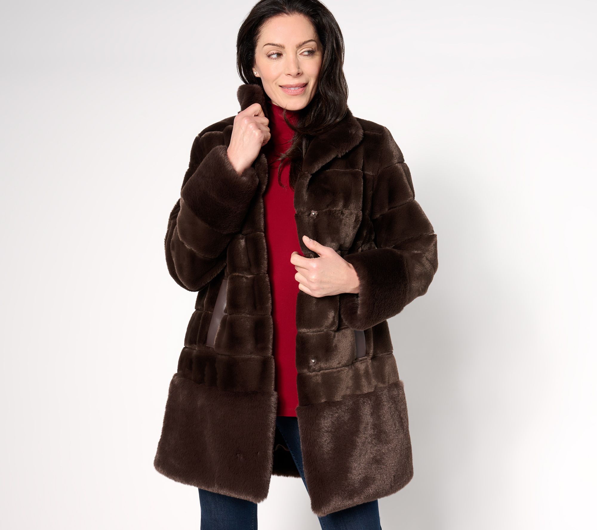 Dennis Basso Regular Pelted Faux Fur Jacket w/ Stand Collar