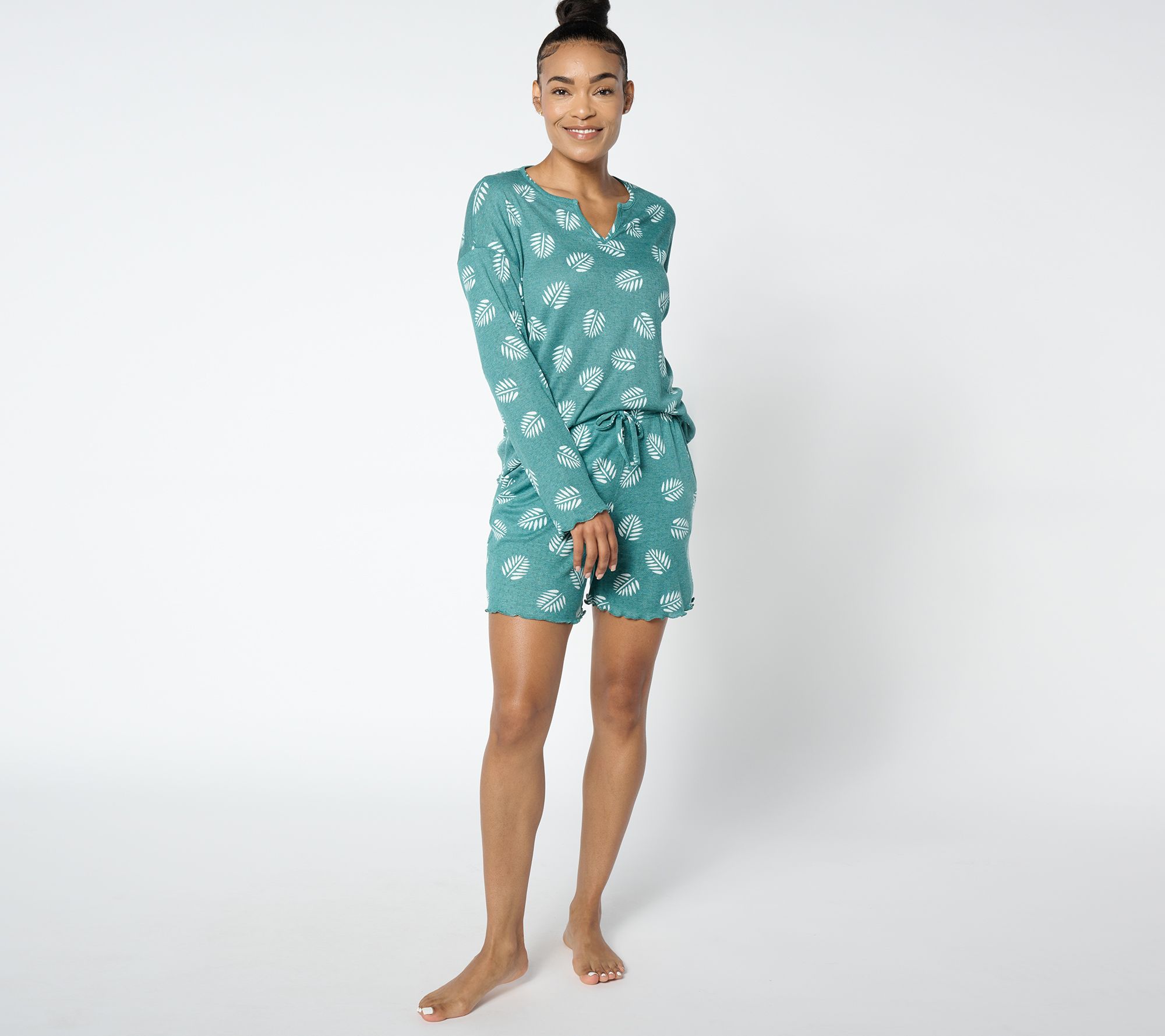"As Is" MUK LUKS Pretty Pointelle Long Sleeve & Short Lounge Set