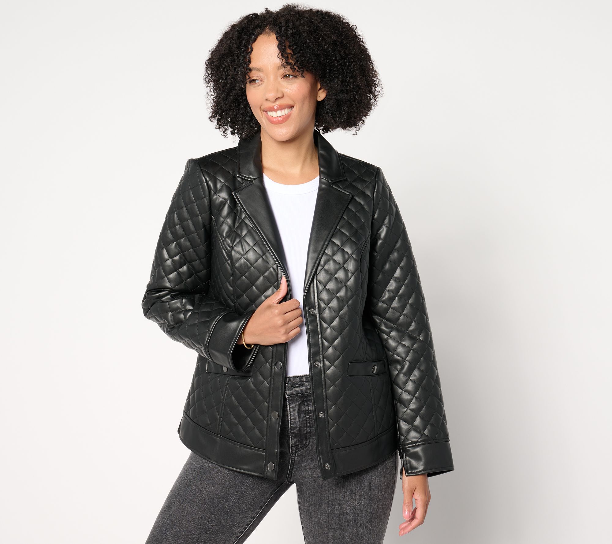 "As Is" Denim & Co. Signature Quilted Faux Leather Blazer
