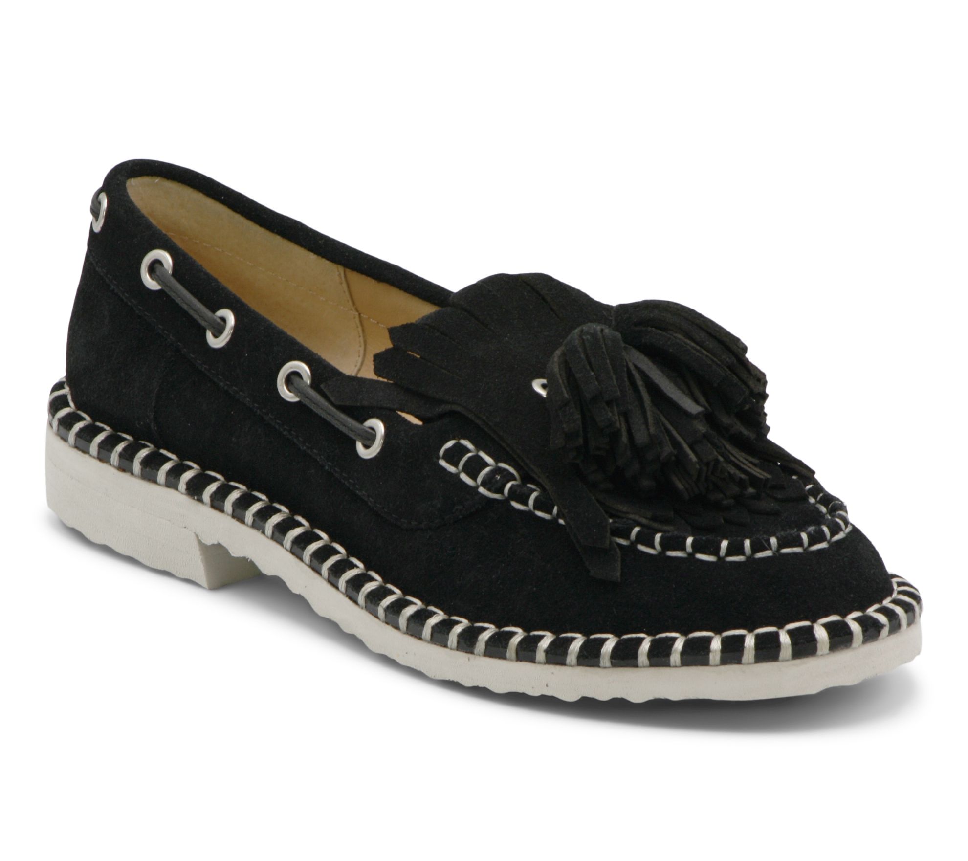 Charles David Poppy Fringe Tassel Suede Loafer