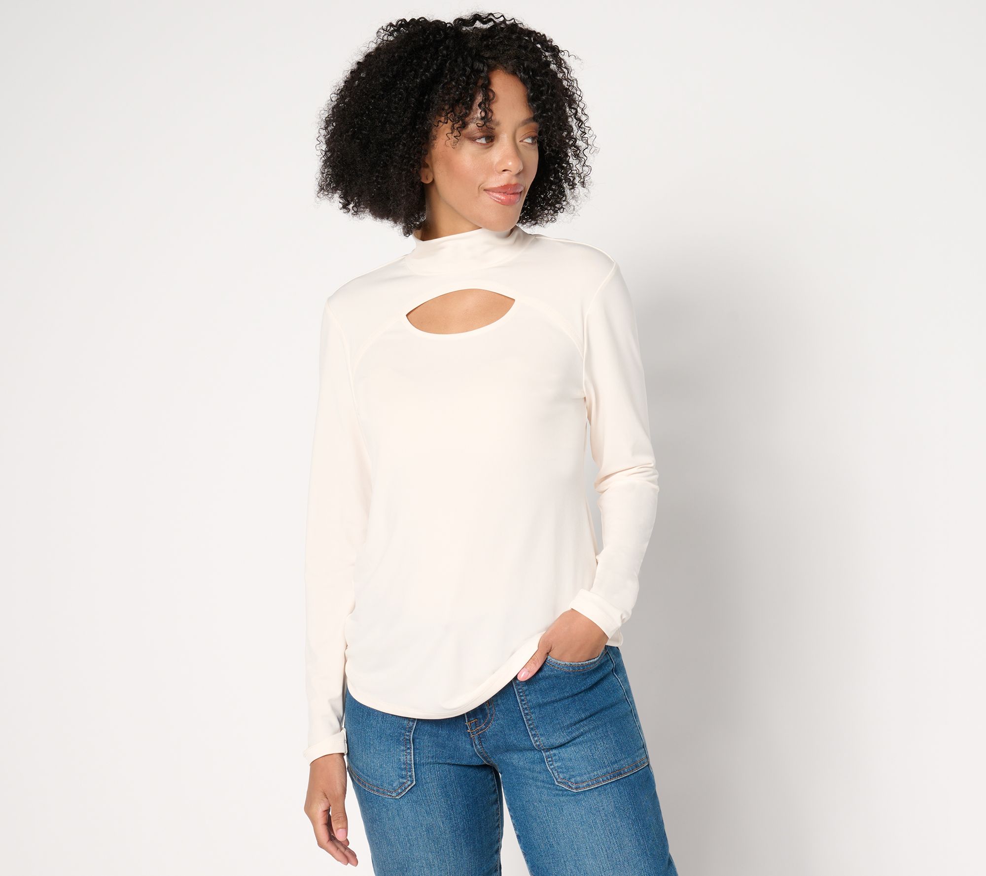 "As Is" Susan Graver Liquid Knit Long Sleeve Mock Neck Top