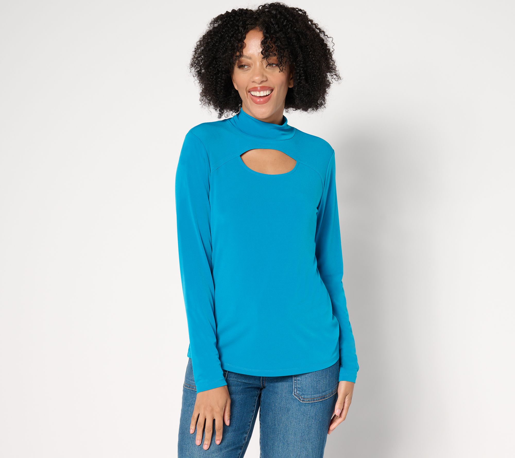 "As Is" Susan Graver Liquid Knit Long Sleeve Mock Neck Top