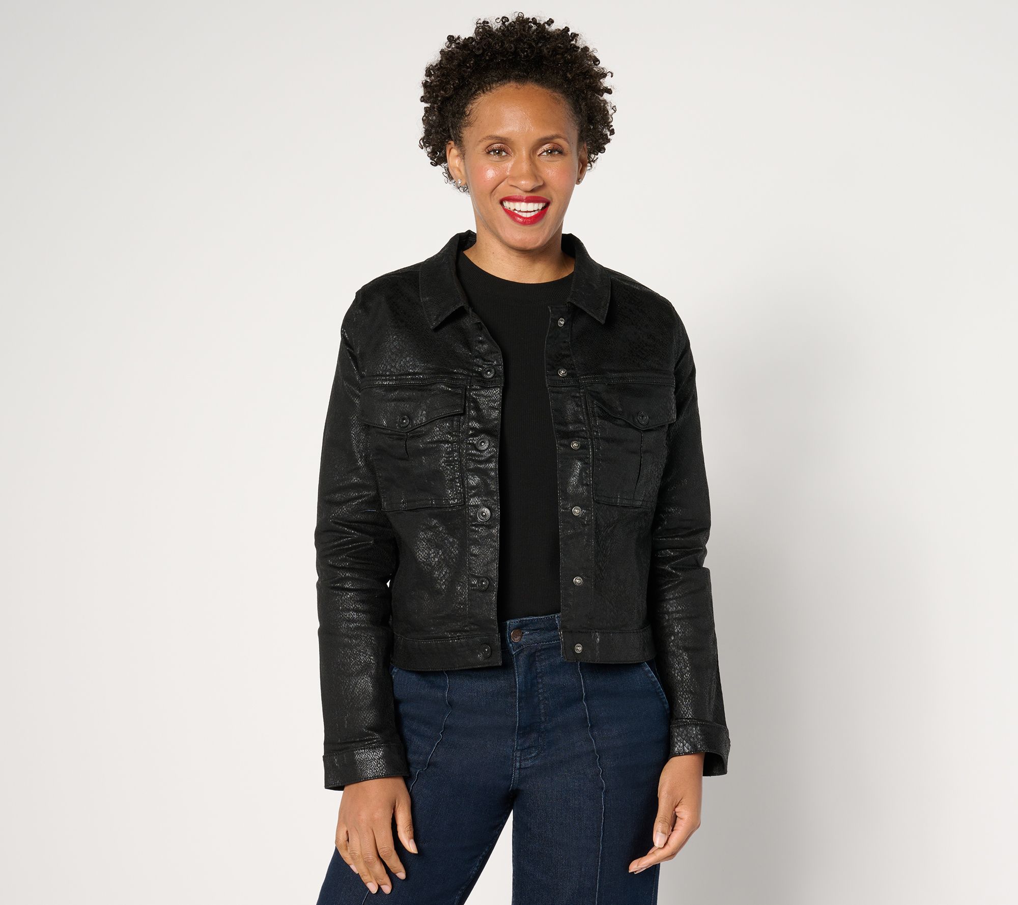 "As Is" nicole by Nicole Miller Coated Denim Jacket - Snake