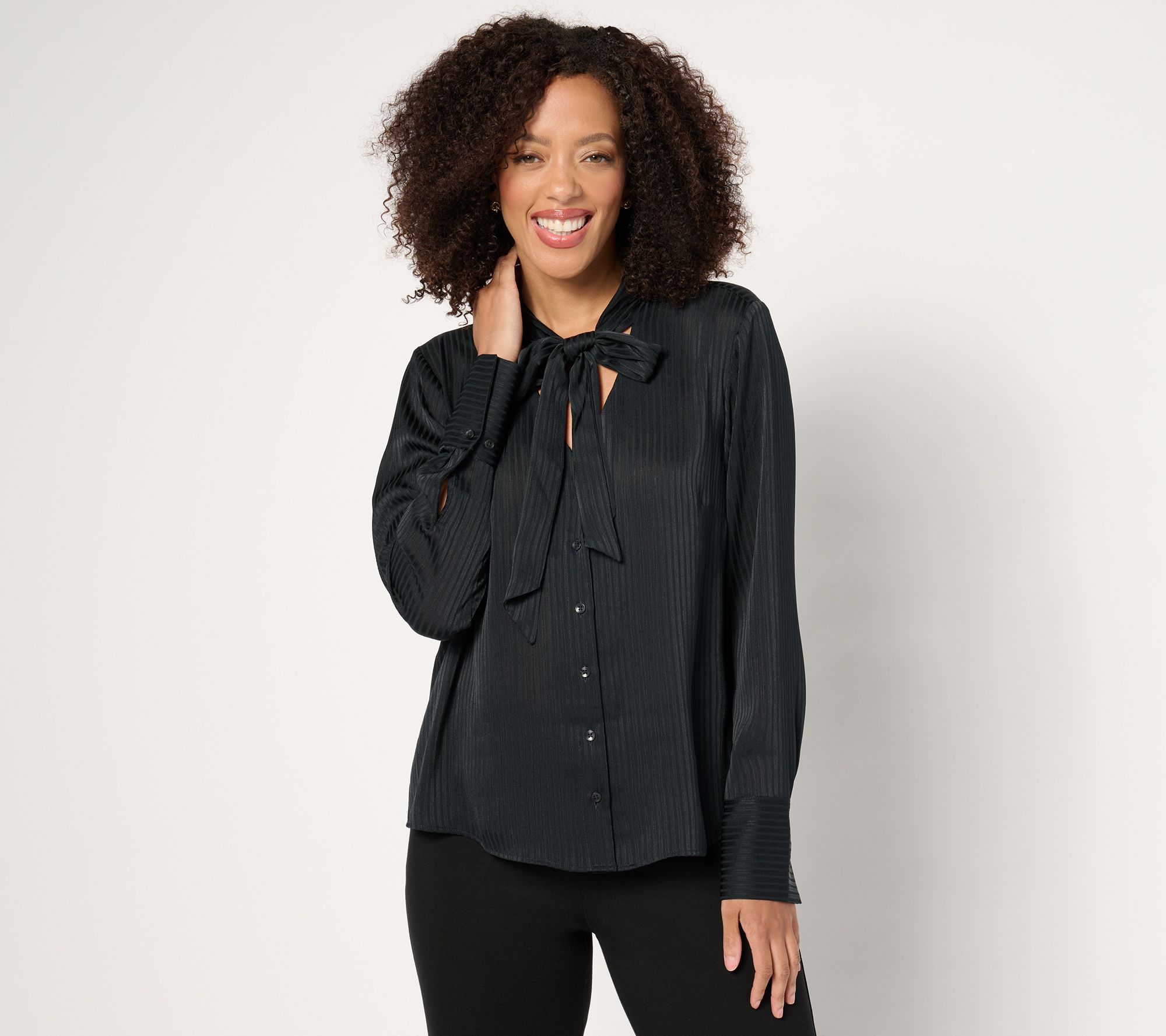 "As Is" BEAUTIFUL by Lawrence Zarian Novelty Button Bow Blouse