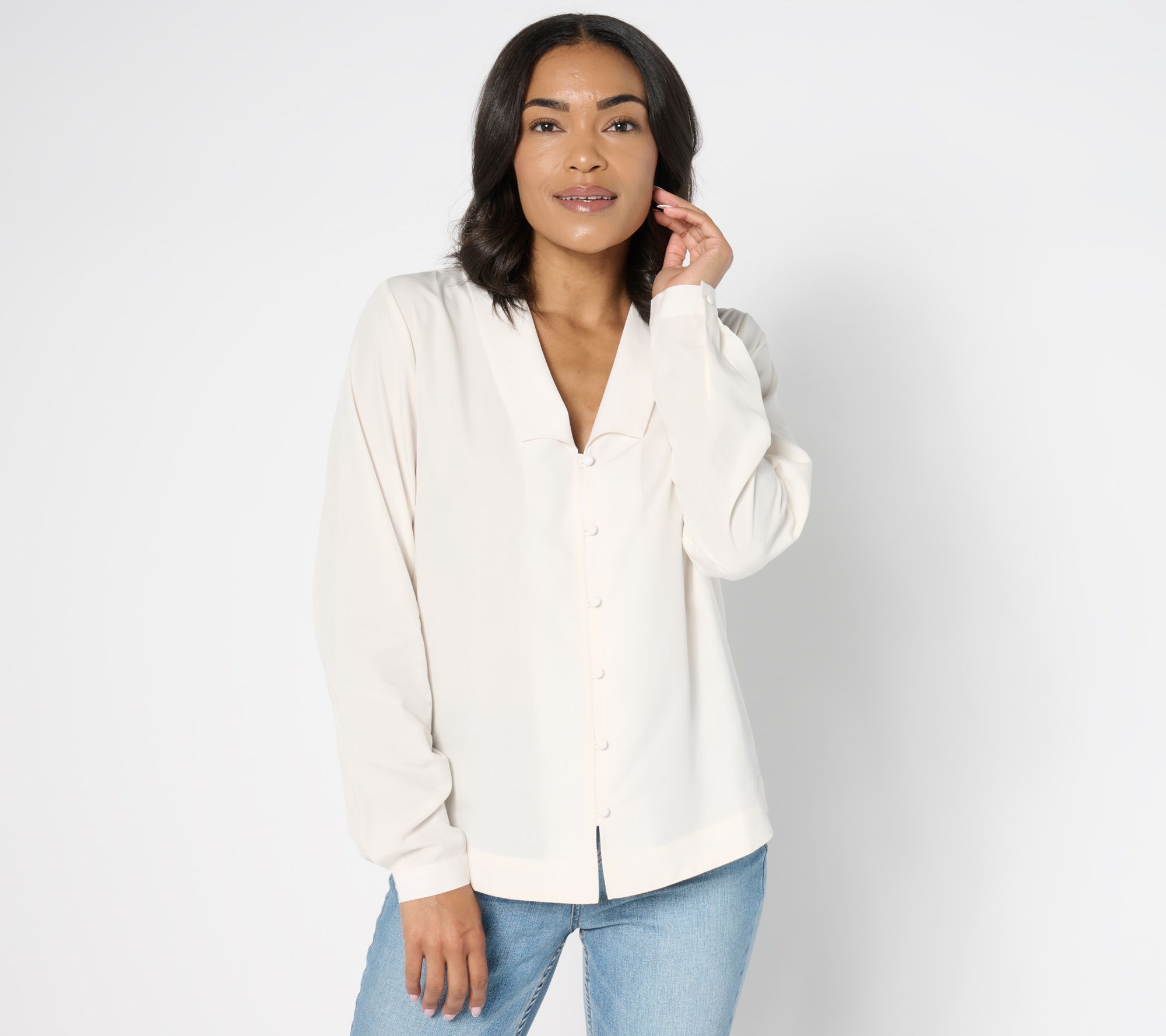 "As Is" me by Jennie Garth Emerson Drapey Blouse with Notched Collar