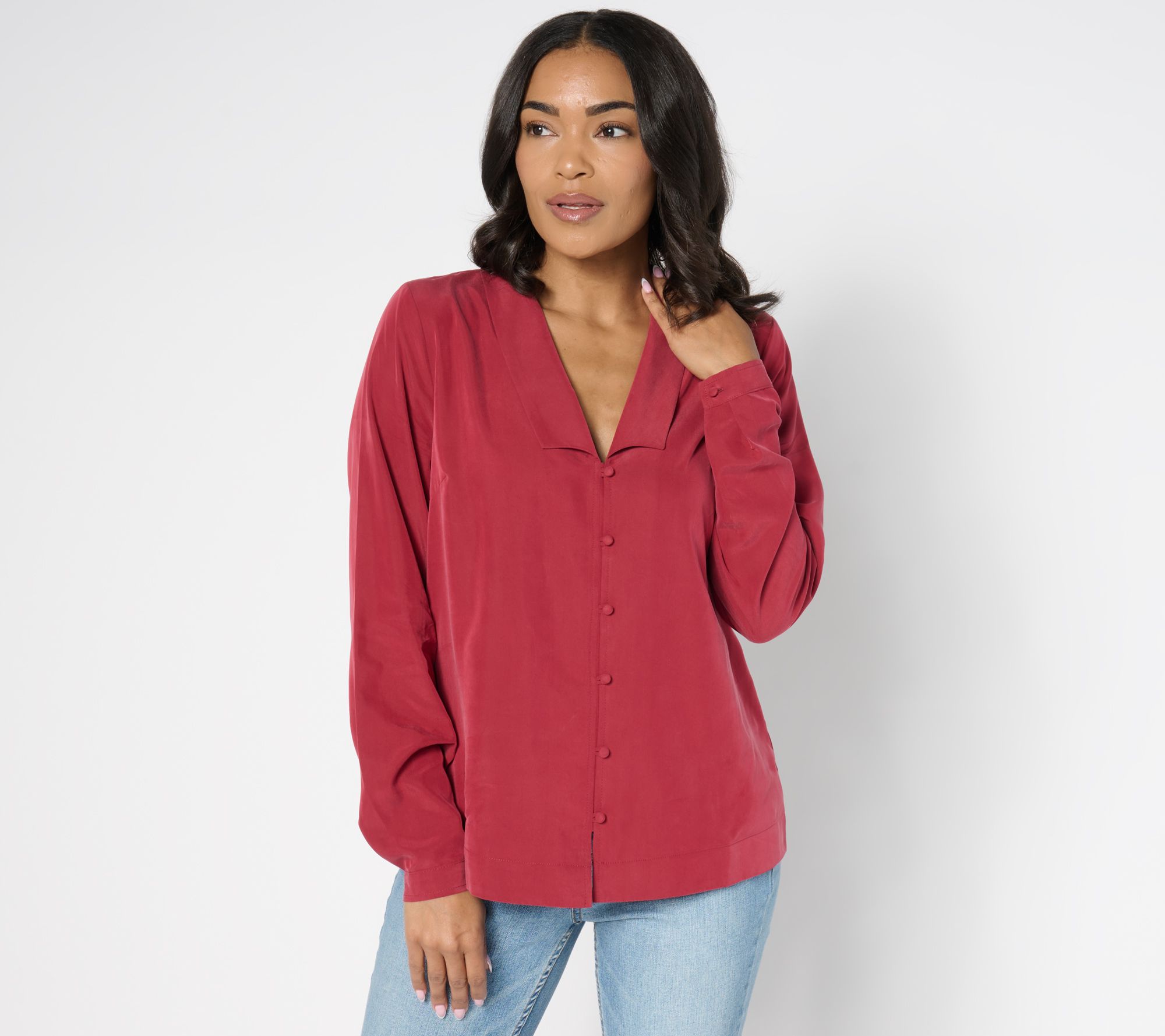 "As Is" me by Jennie Garth Emerson Drapey Blouse with Notched Collar