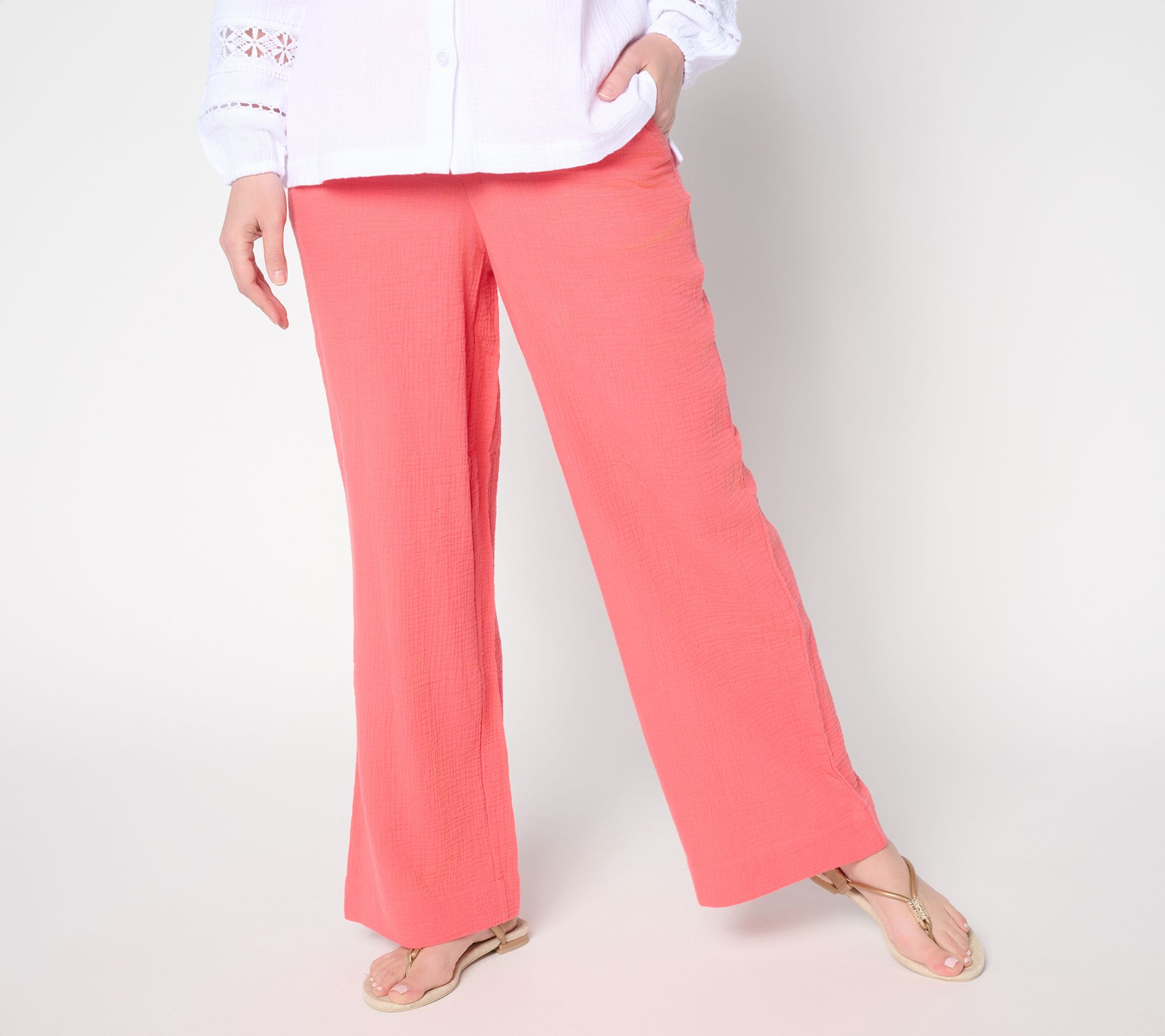 Belle by Kim Gravel Regular Summer Sunset Cotton Gauze Smocked Pant
