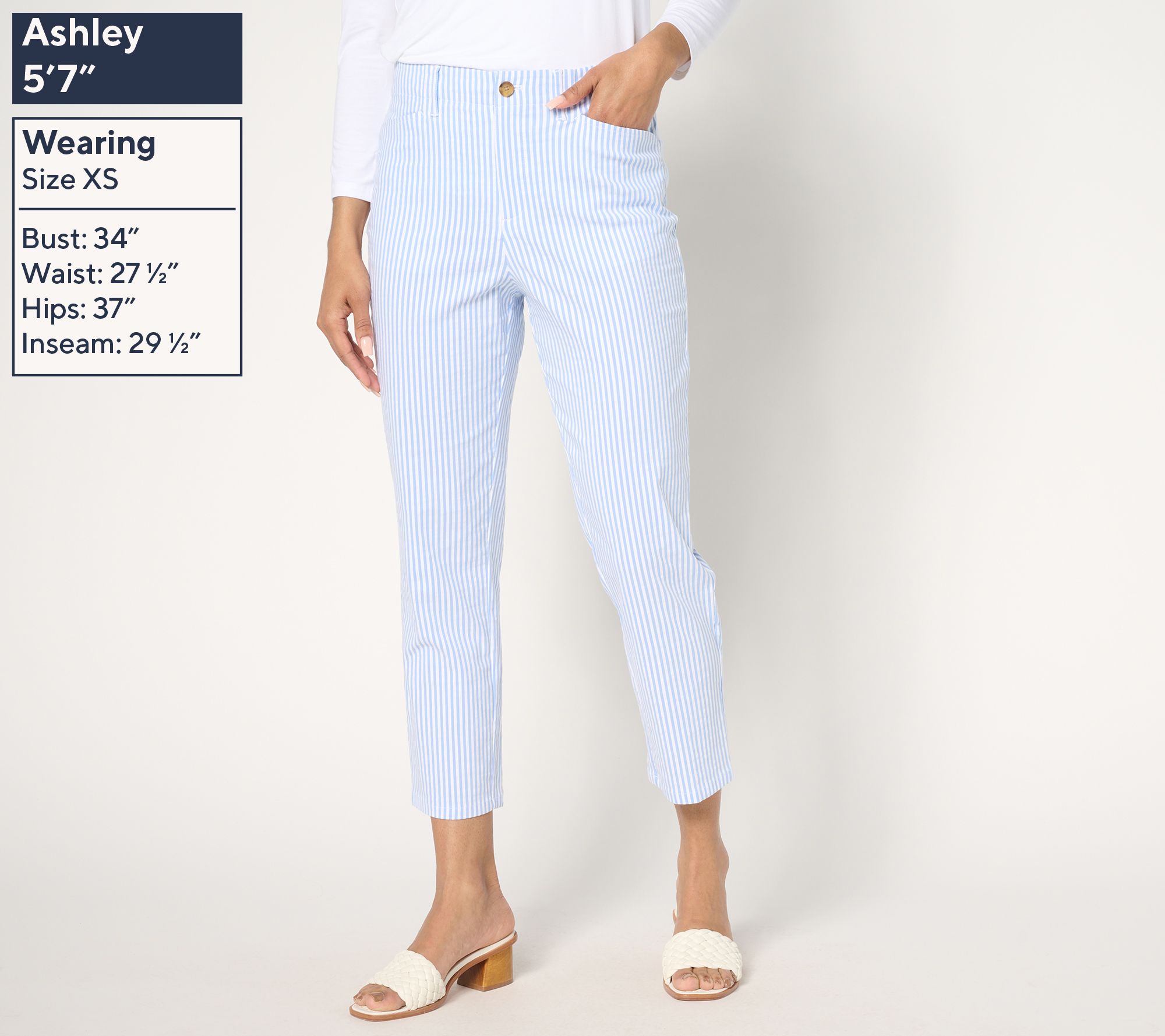 Joan Rivers Striped Stretch Seersucker Crop Pants - QVC.com
