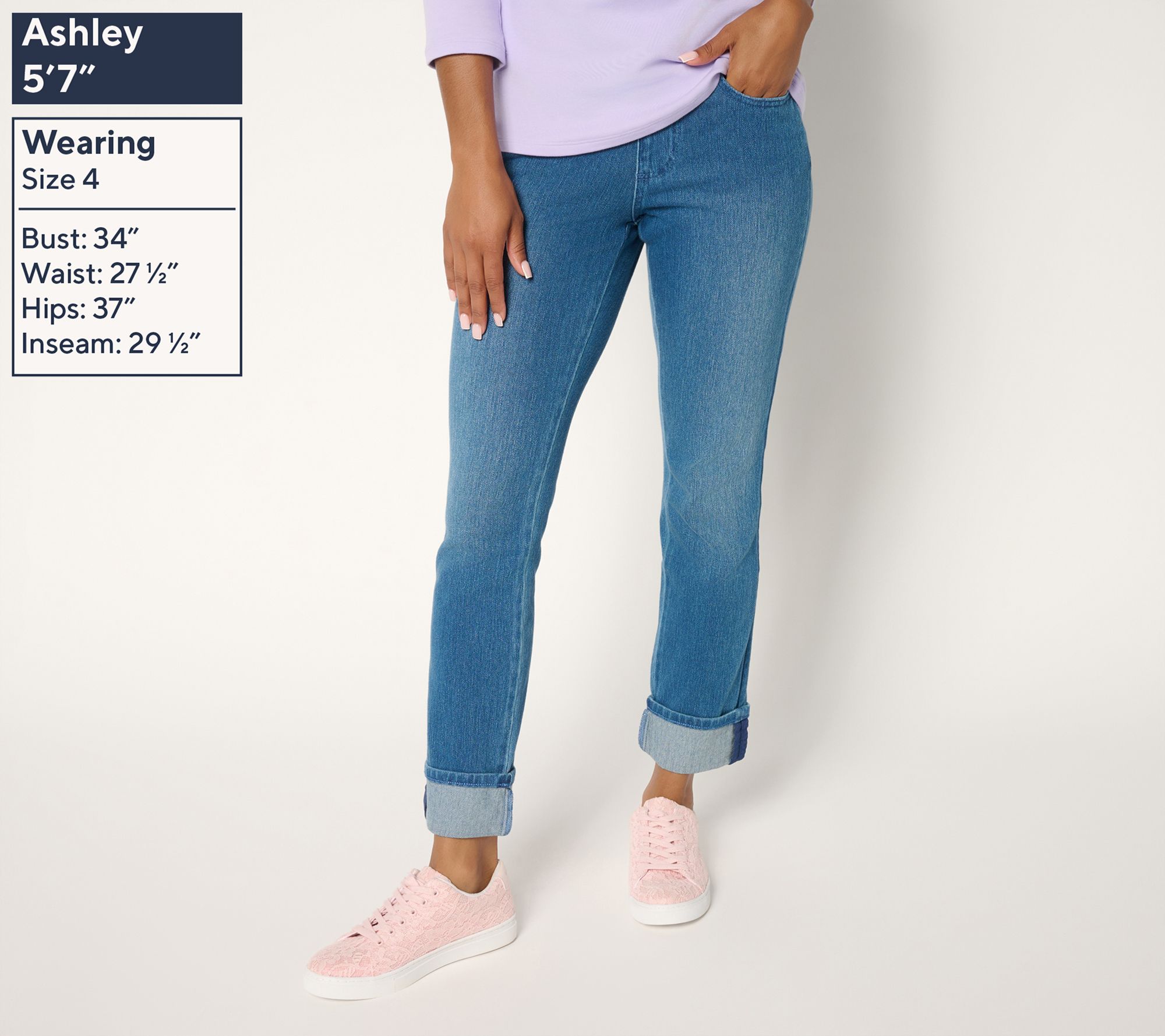 Belle by Kim Gravel Regular Flexibelle Game Day Cuffed Jean - QVC.com