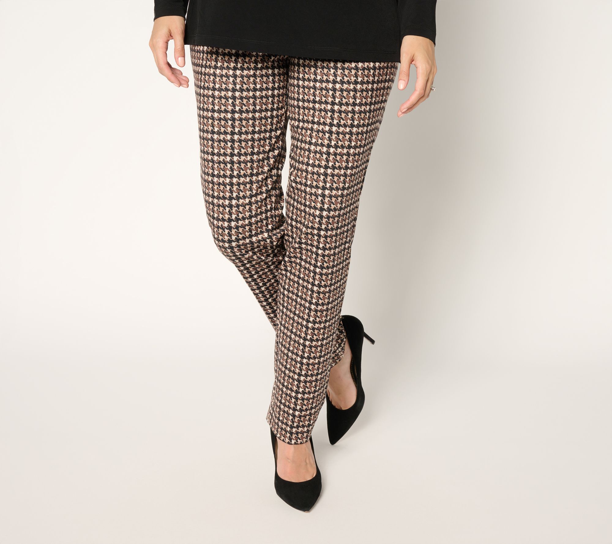 Susan Graver Petite Printed Ponte Straight Leg Pull-On Pants