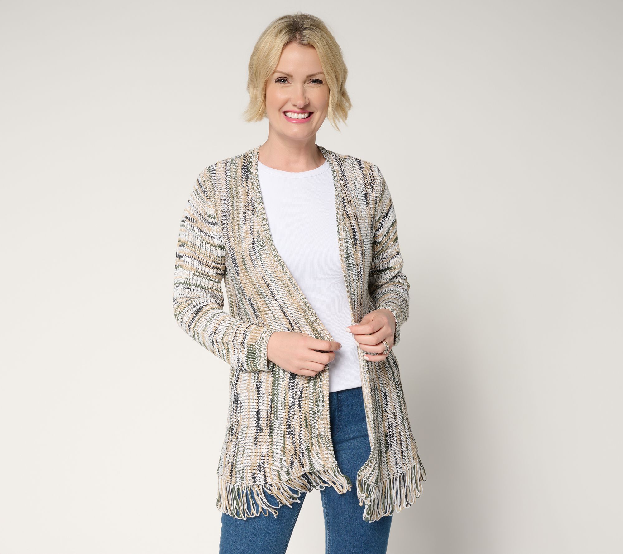 Denim & Co. Cayon Retreat Regular Fringe Sweater Cardigan