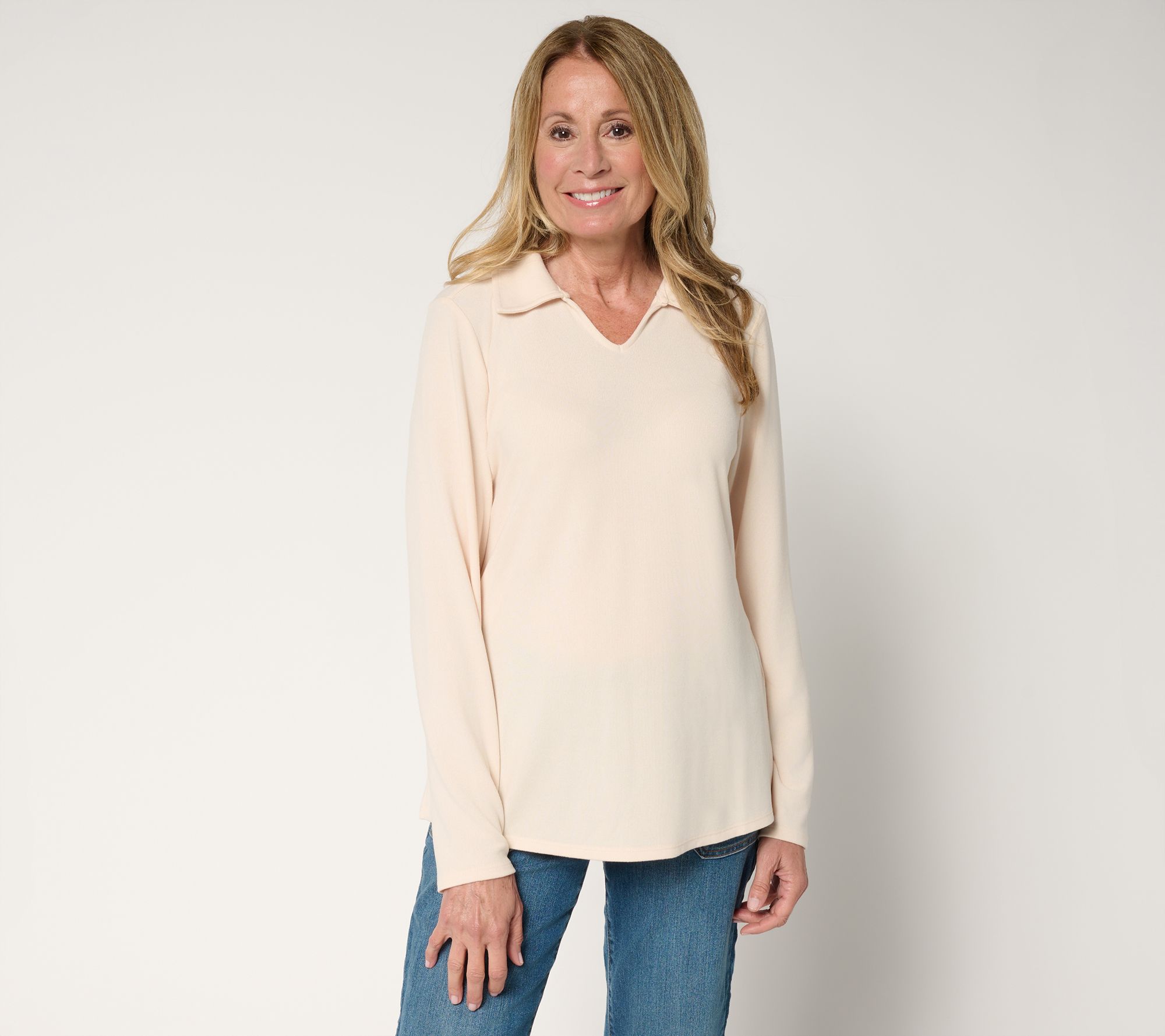 Denim & Co. Essentials Heavenly Jersey Long Sleeve Collared Top