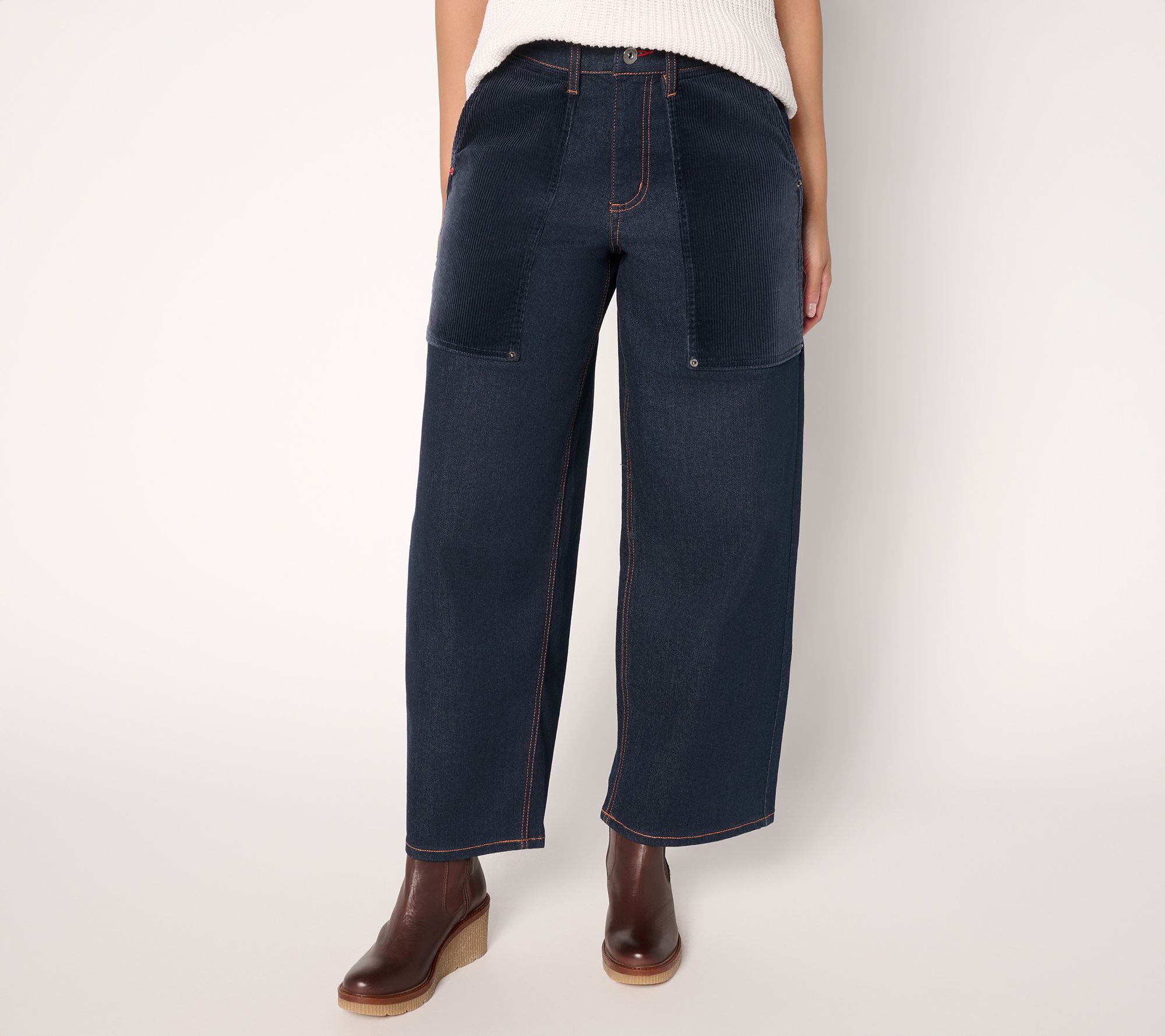 Peace Love World Boheme Petite Soft Barrel Jeans w/ Corduroy Pocket