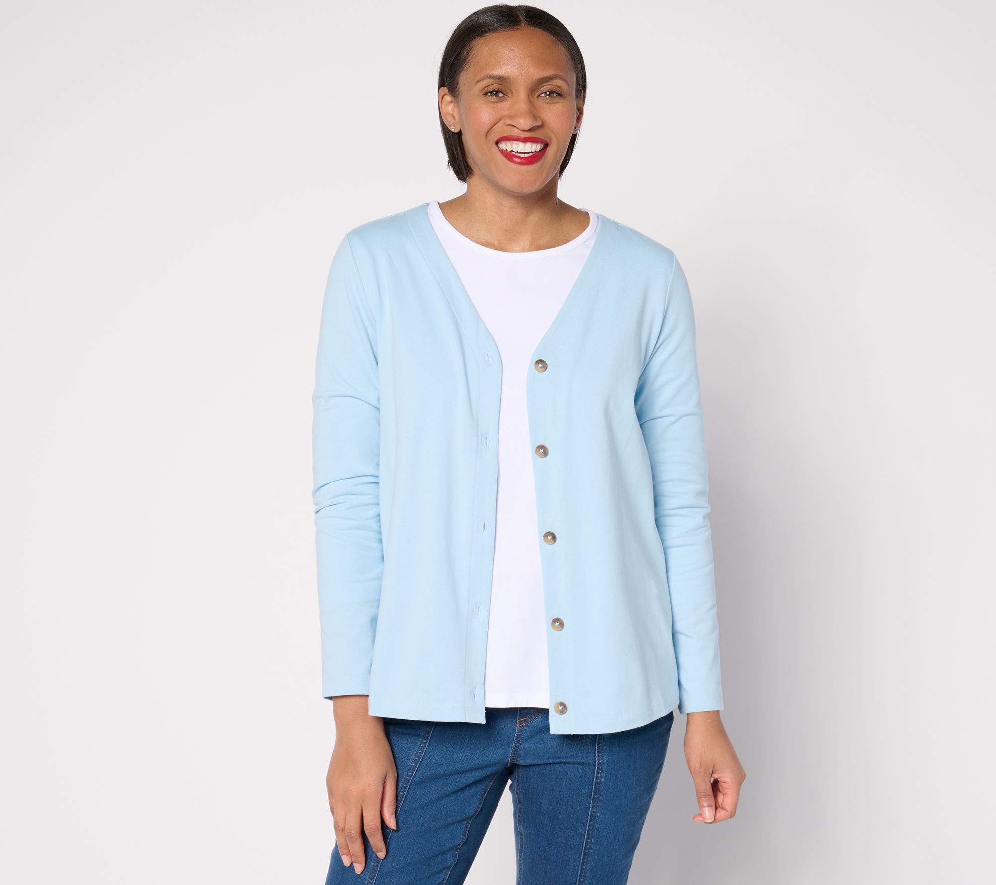 "As Is" Denim & Co. Essentials Perfect Jersey Button Up Topper Cardigan