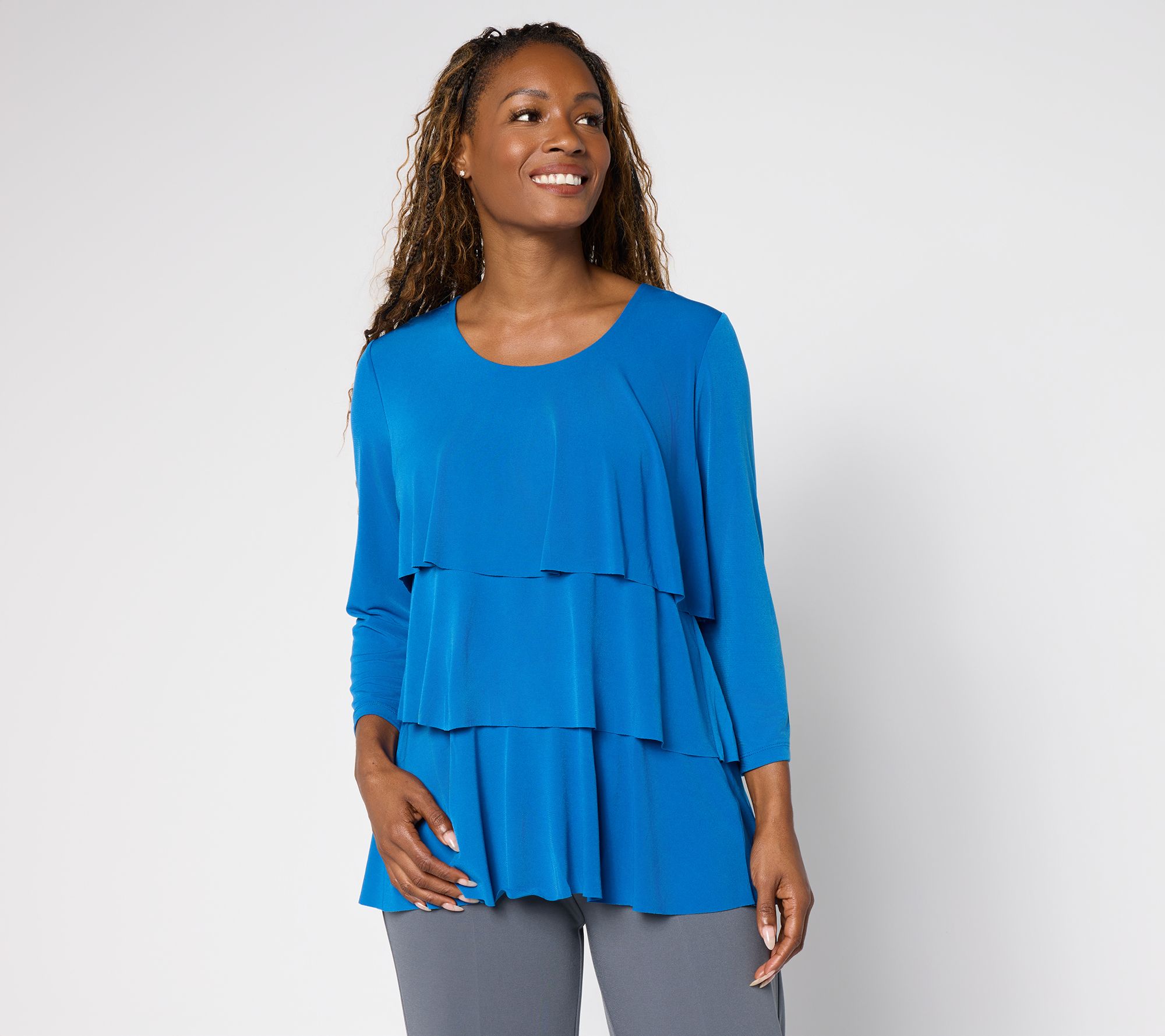 Susan Graver Liquid Knit Scoop Neck Tiered Top