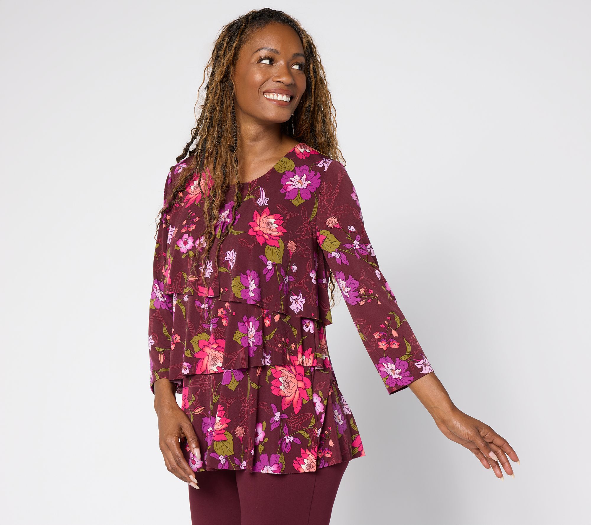 Susan Graver Liquid Knit Scoop Neck Tiered Top