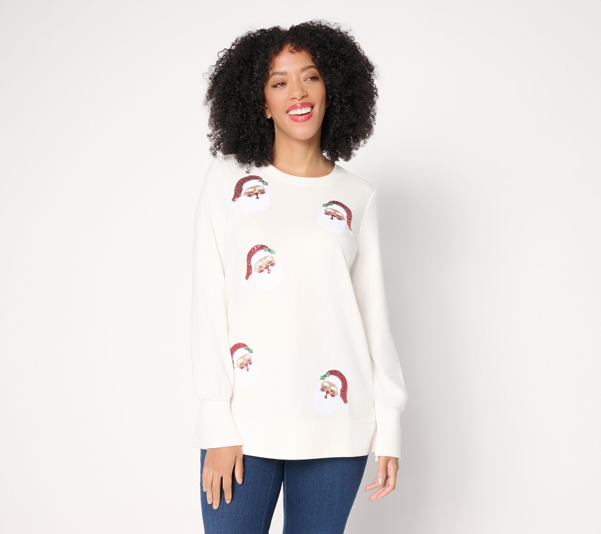 Jingle Belles by Kim Gravel Sequin Santa Knit Top