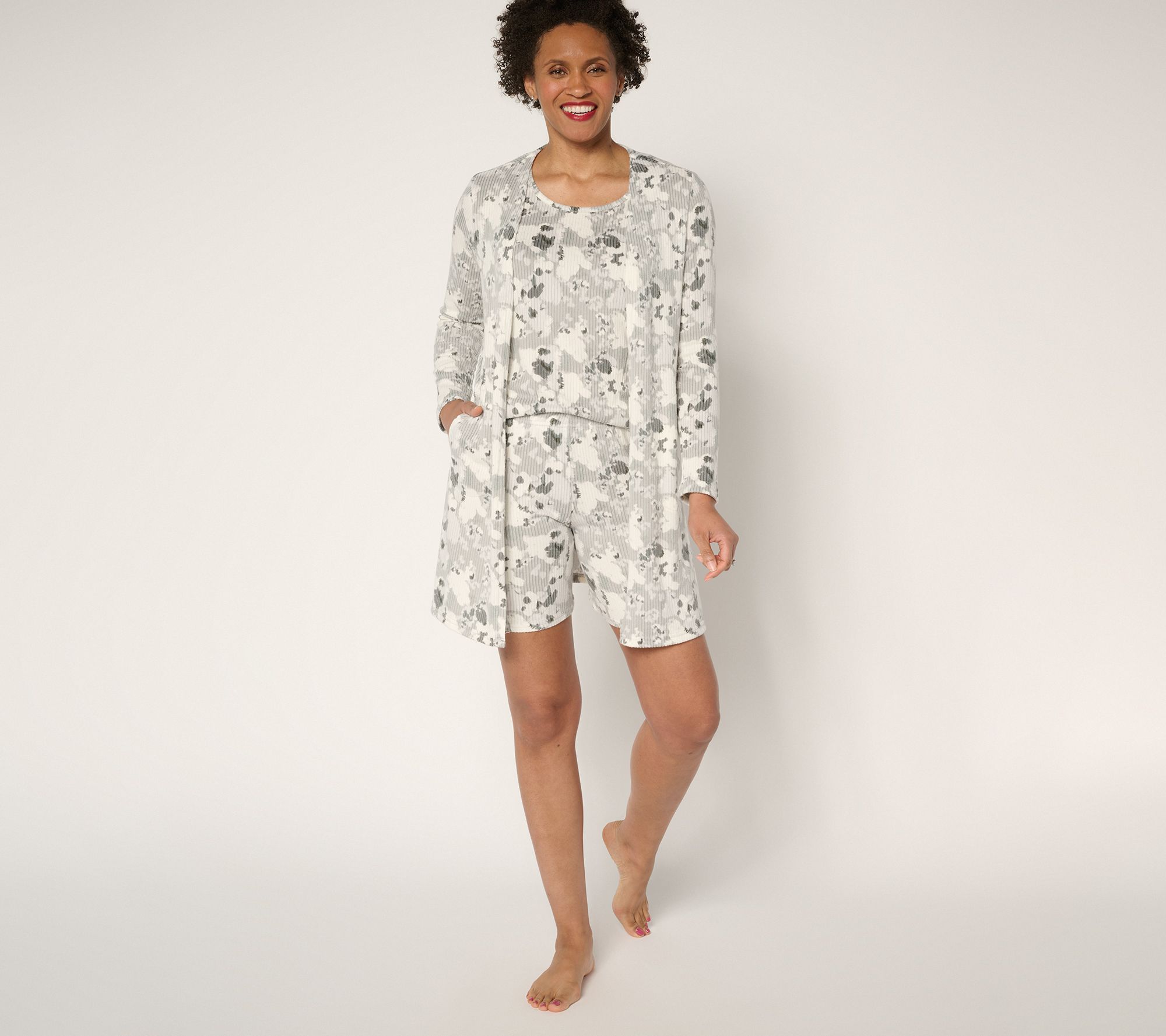 "As Is" MUK LUKS Textured Butter Knit Tank, Short, & Wrap Pajama Set