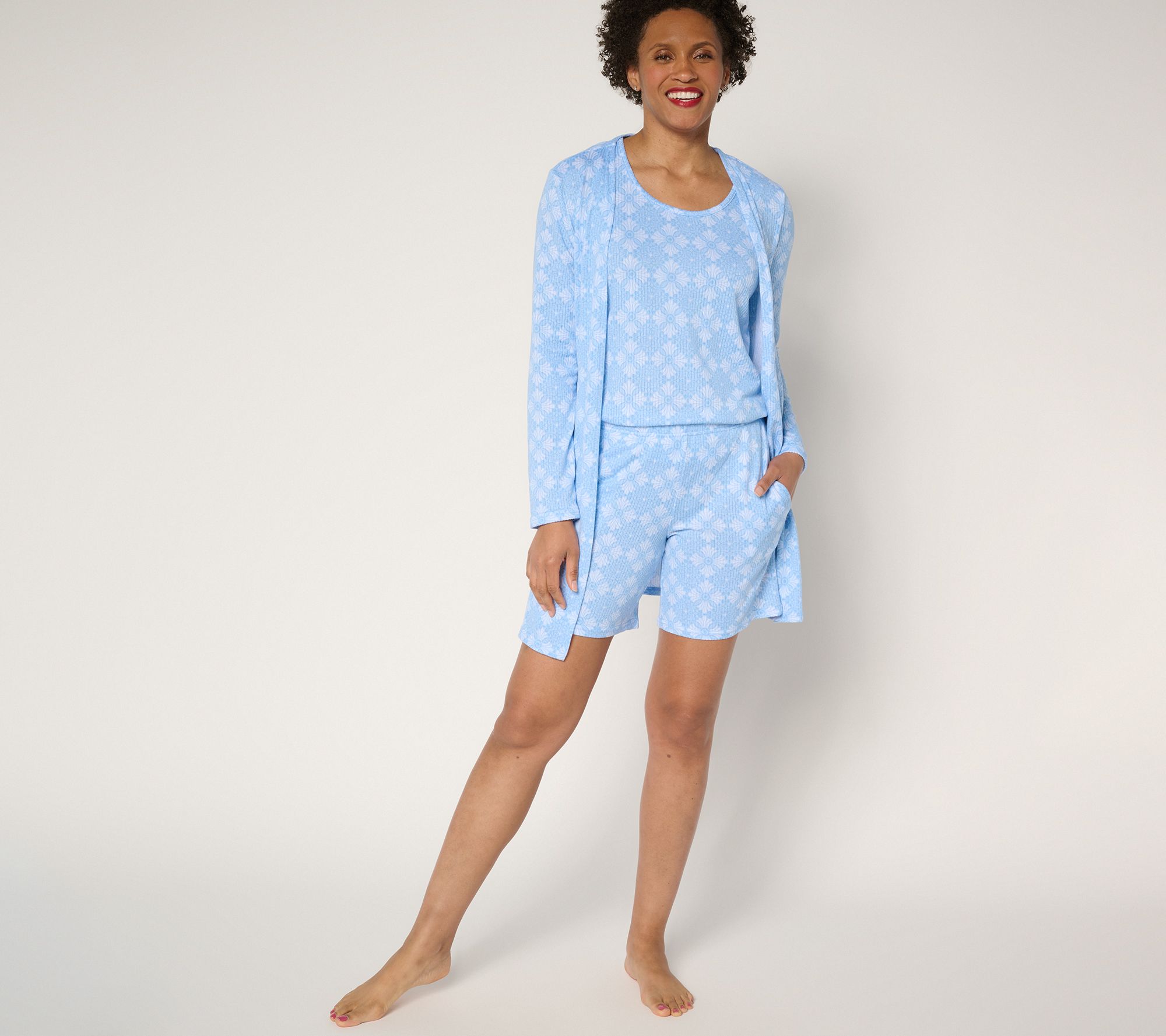 "As Is" MUK LUKS Textured Butter Knit Tank, Short, & Wrap Pajama Set