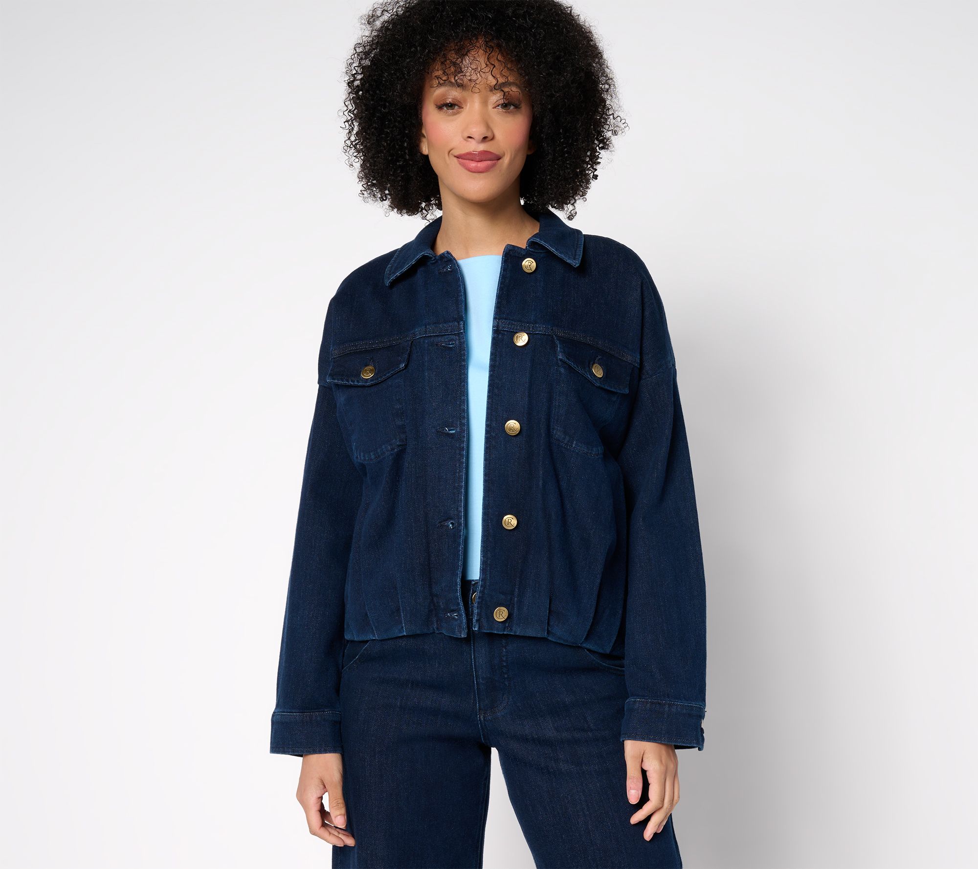 "As Is" Carla Rockmore Collection Pleated Denim Jacket- Indigo